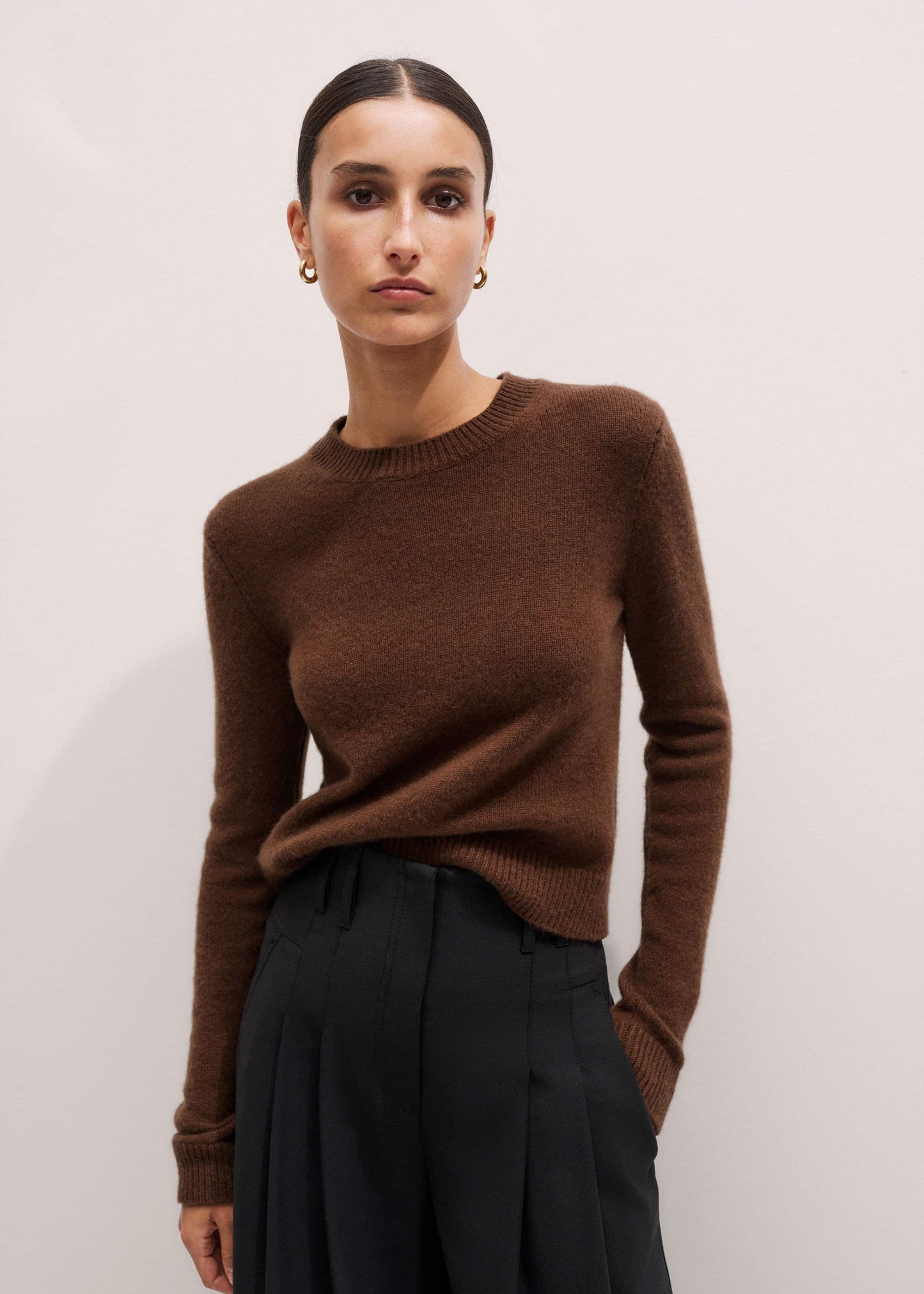 ME and EM Clothing Brown Cashmere Relaxed Crop Sweater
