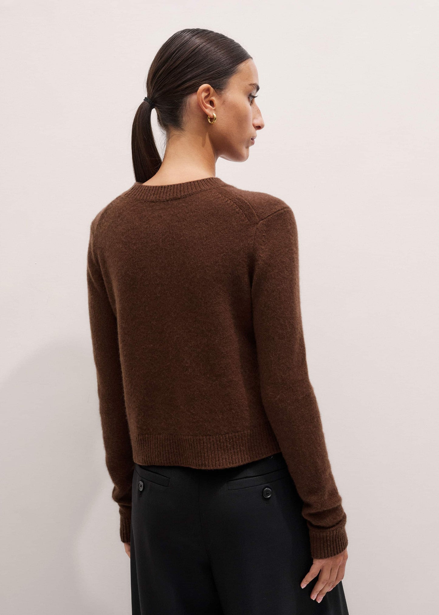ME and EM Clothing Brown Cashmere Relaxed Crop Sweater