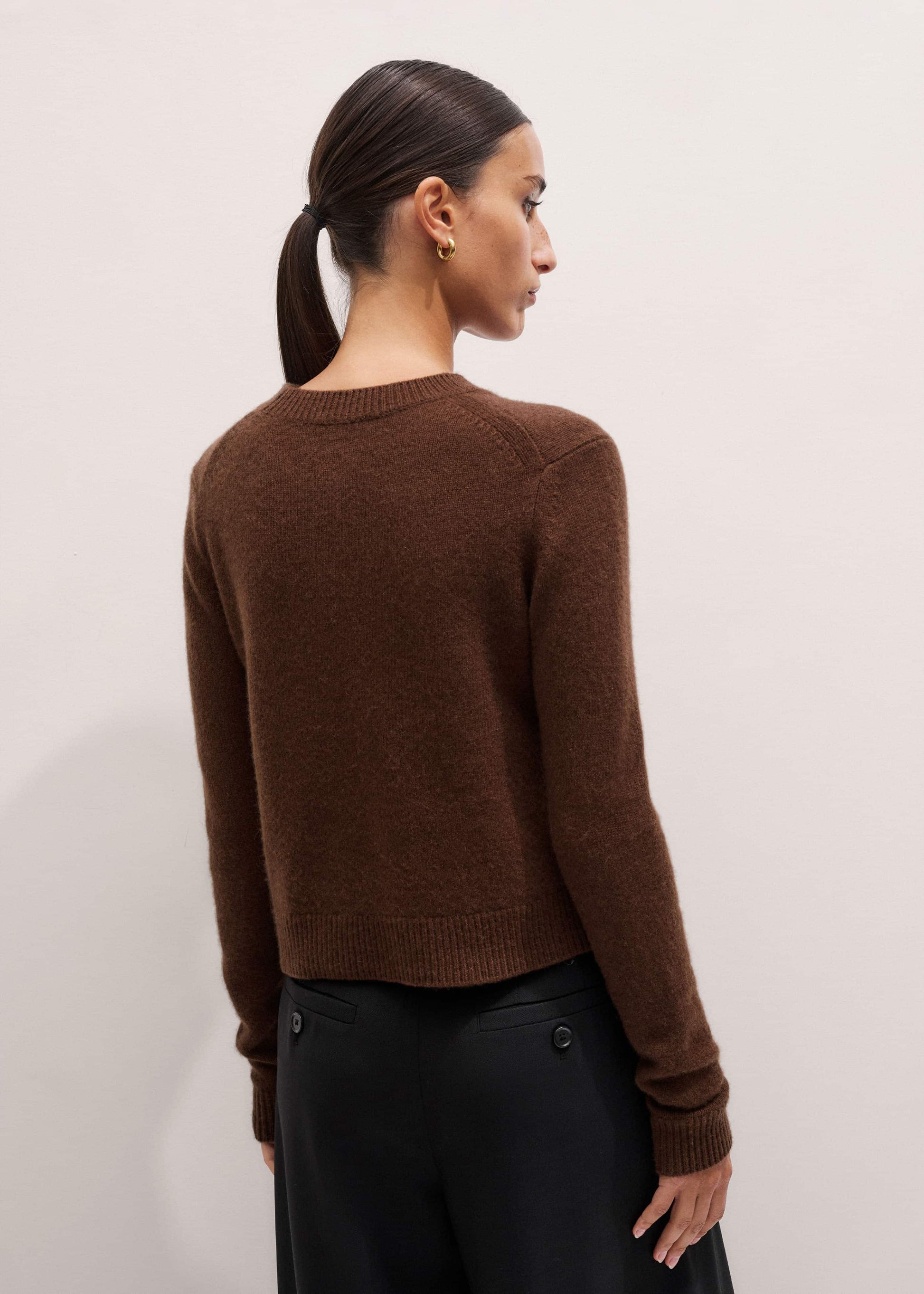 ME and EM Clothing Brown Cashmere Relaxed Crop Sweater