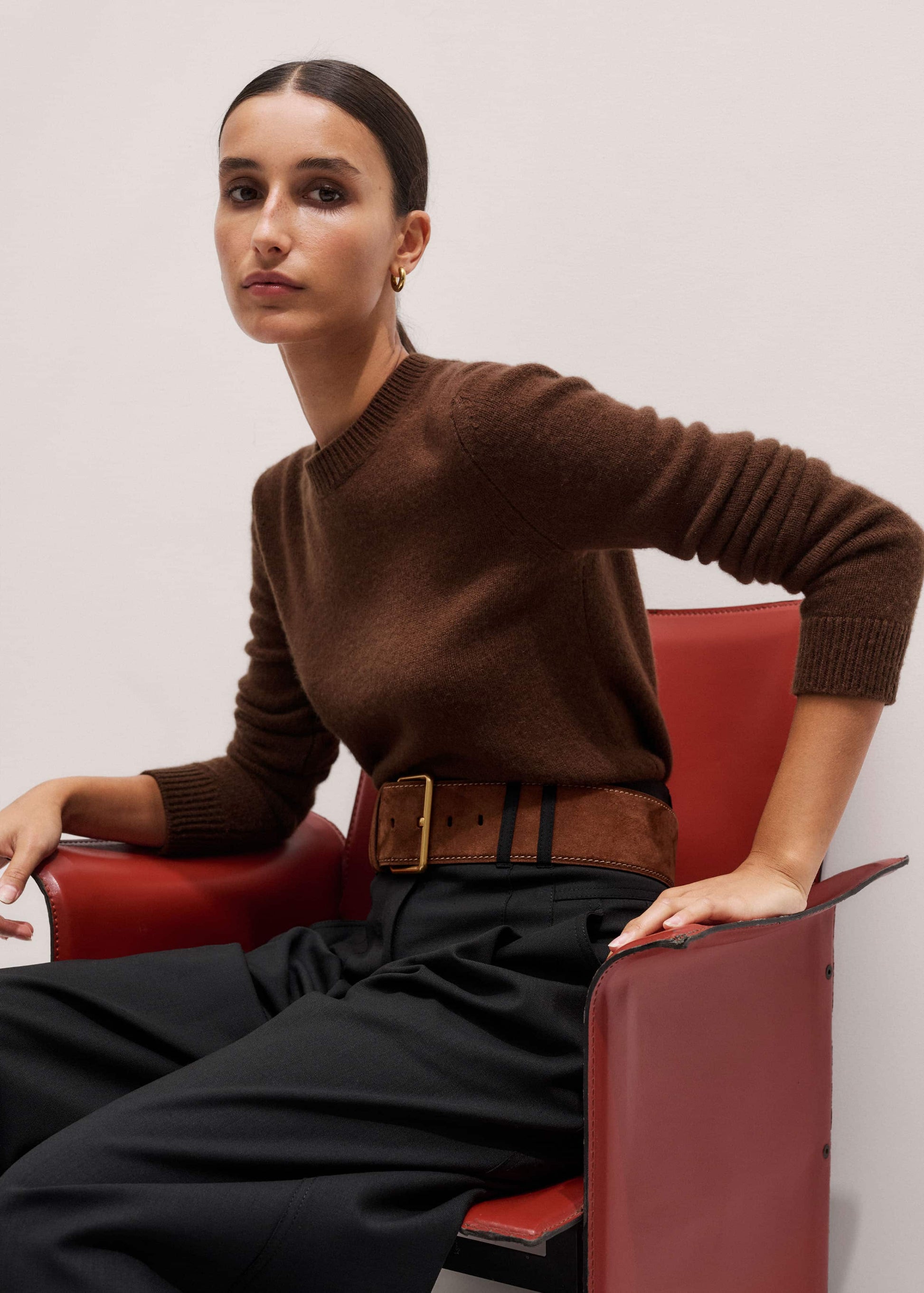 ME and EM Clothing Brown Cashmere Relaxed Crop Sweater