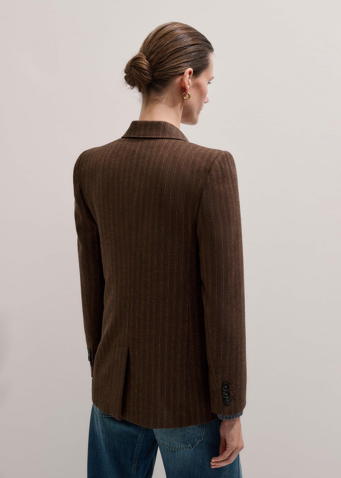 ME and EM Clothing Brown Pinstripe Sharp Shoulder Blazer