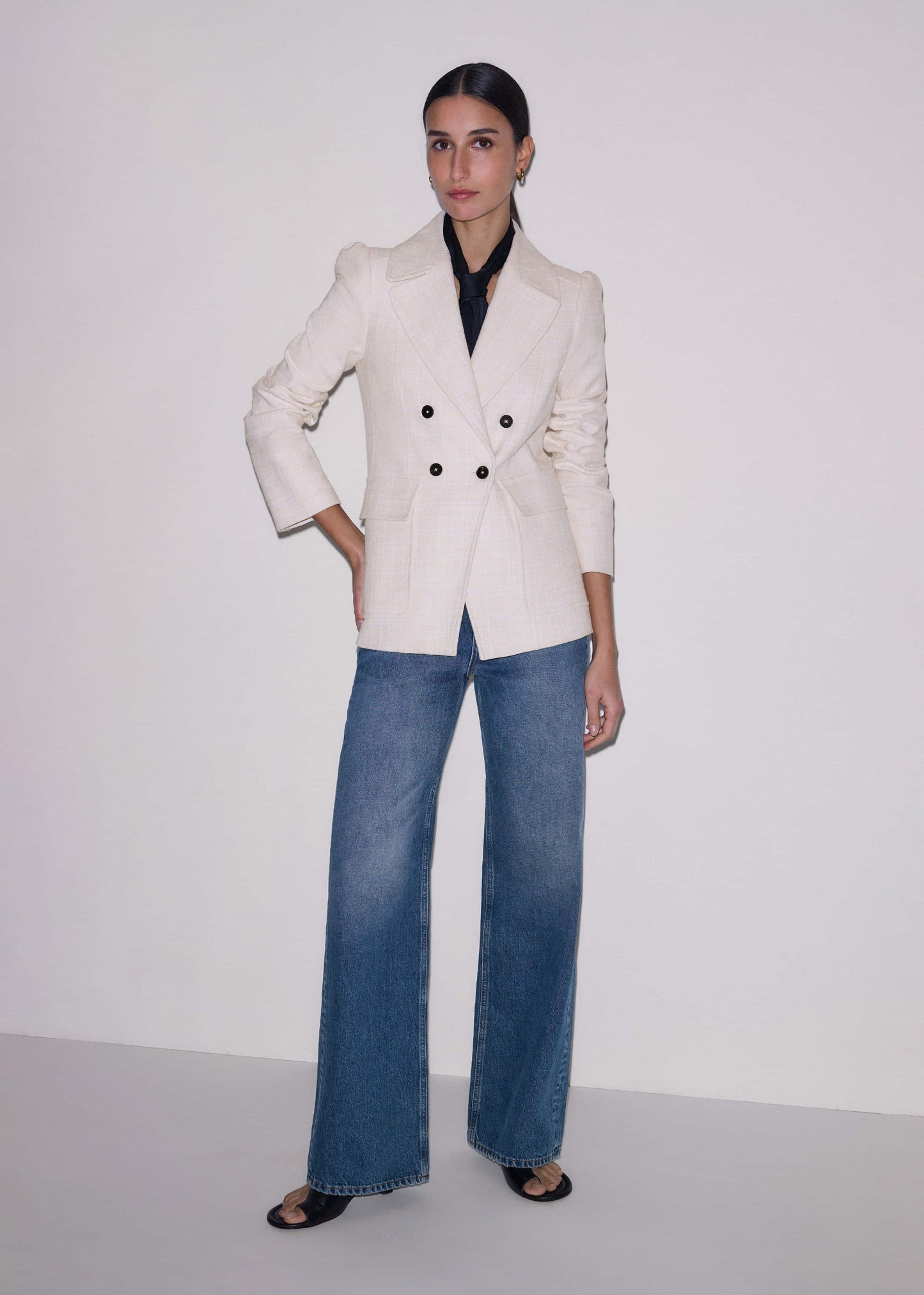ME and EM Clothing Ivory Slim Feminine Sleeve Blazer