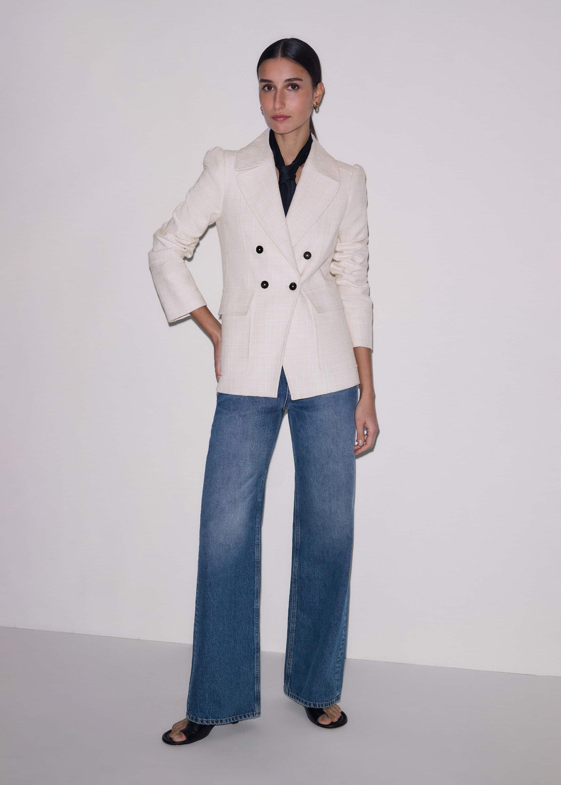 ME and EM Clothing Ivory Slim Feminine Sleeve Blazer