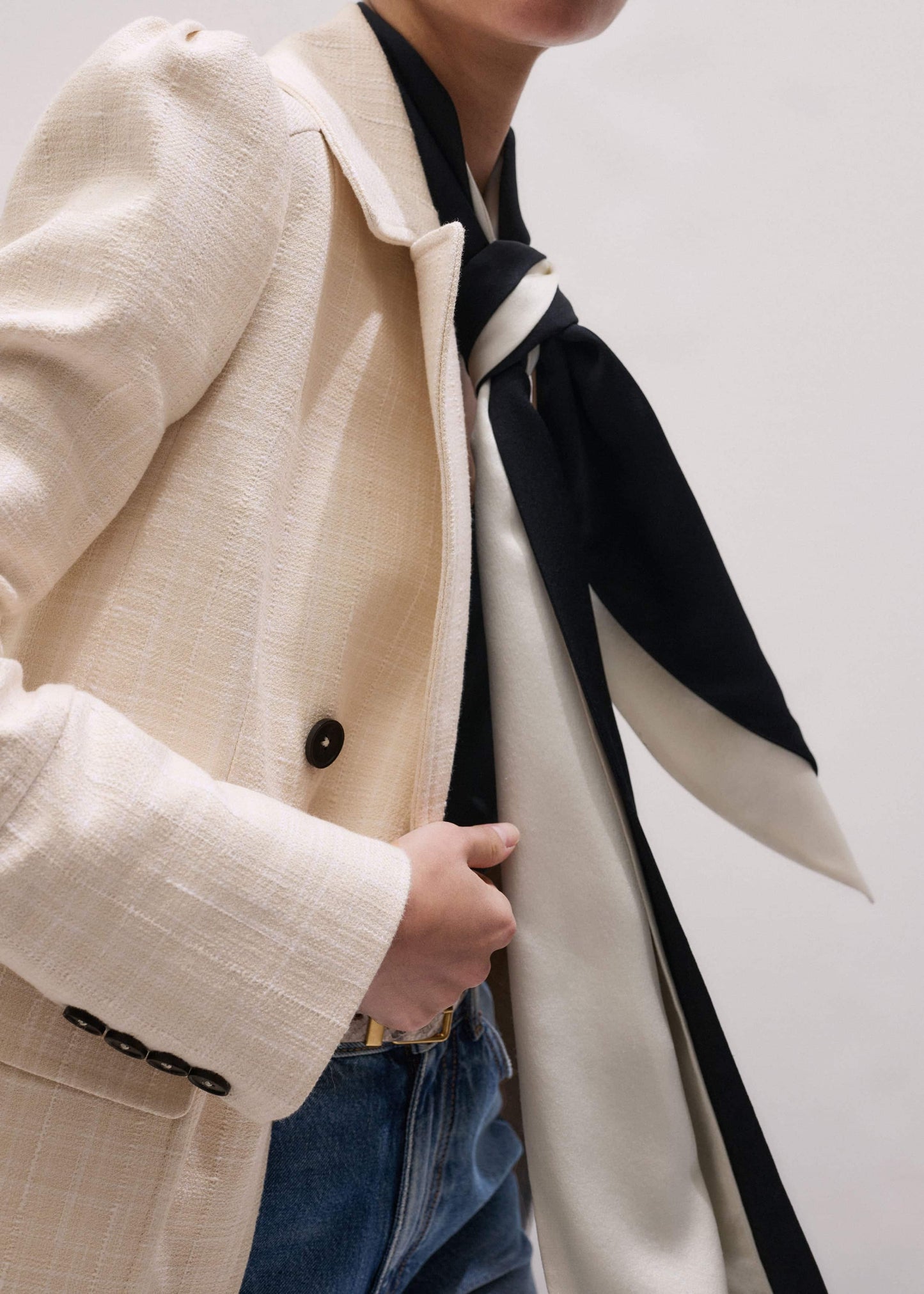 ME and EM Clothing Ivory Slim Feminine Sleeve Blazer