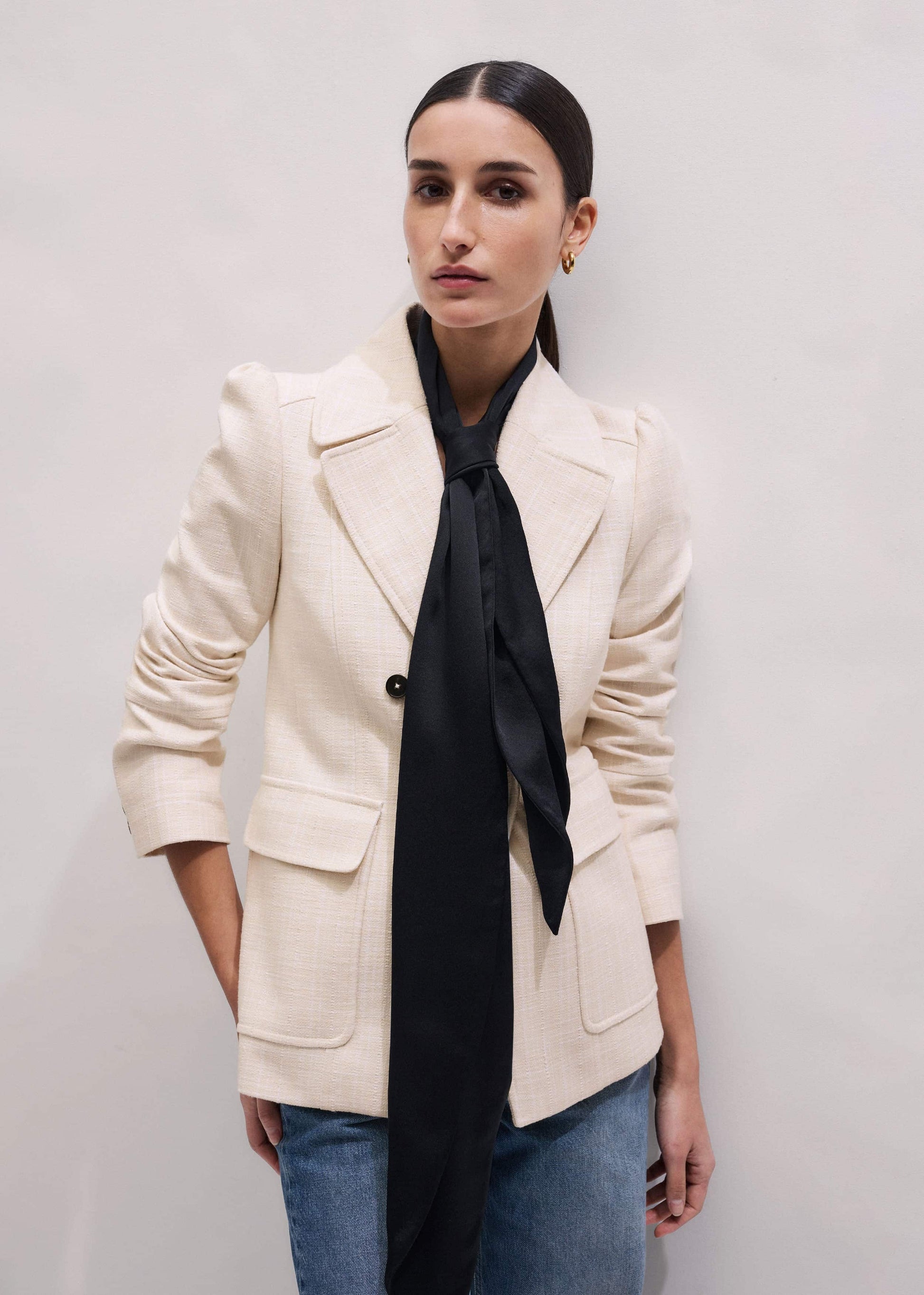 ME and EM Clothing Ivory Slim Feminine Sleeve Blazer