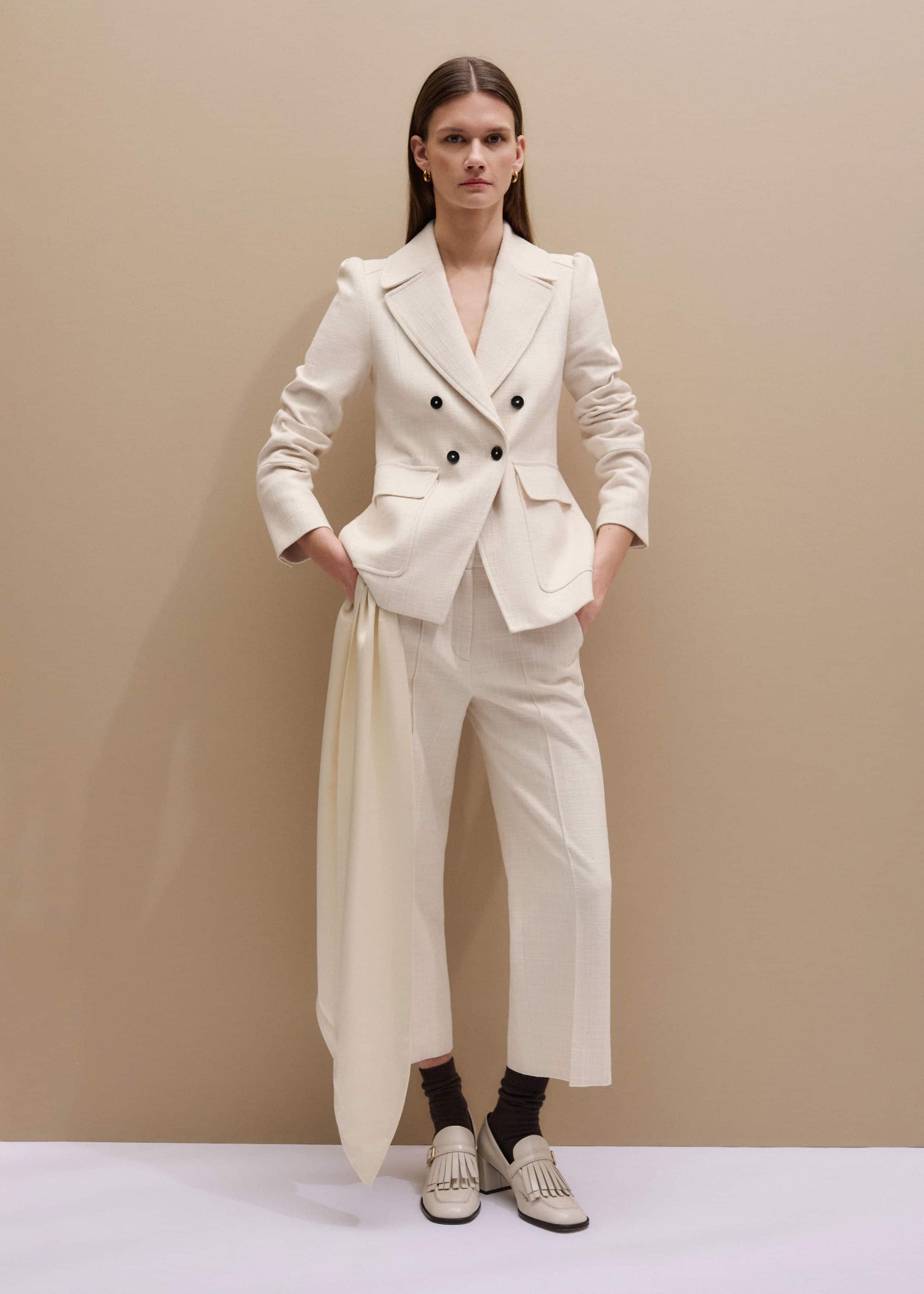 ME and EM Clothing Ivory Slim Feminine Sleeve Blazer