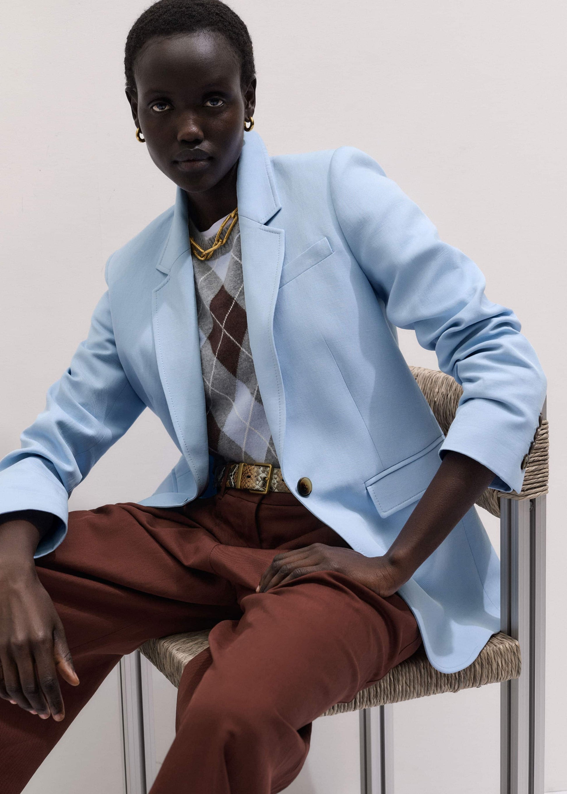 ME and EM Clothing Sky Blue Sharp Shoulder Blazer