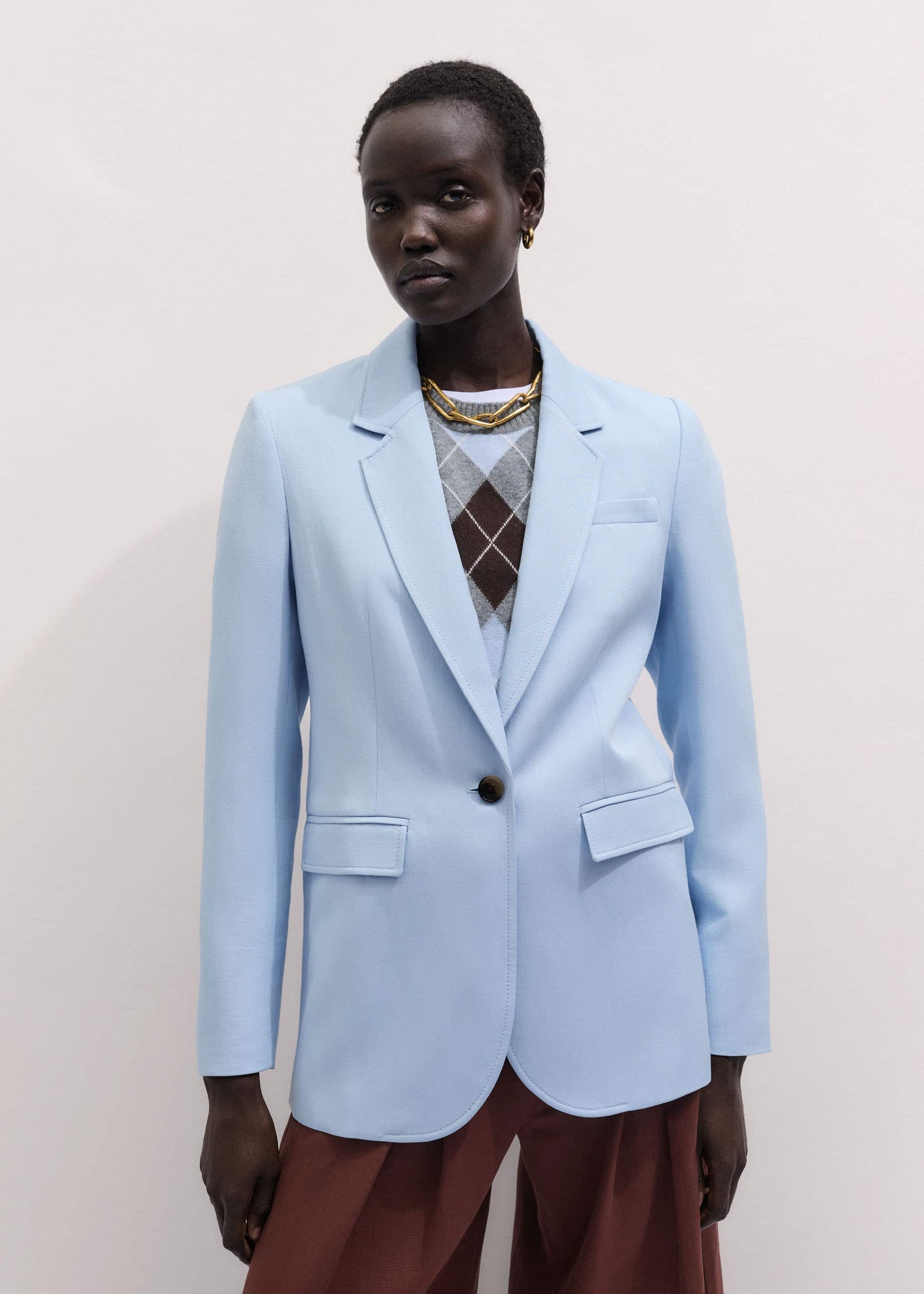 ME and EM Clothing Sky Blue Sharp Shoulder Blazer