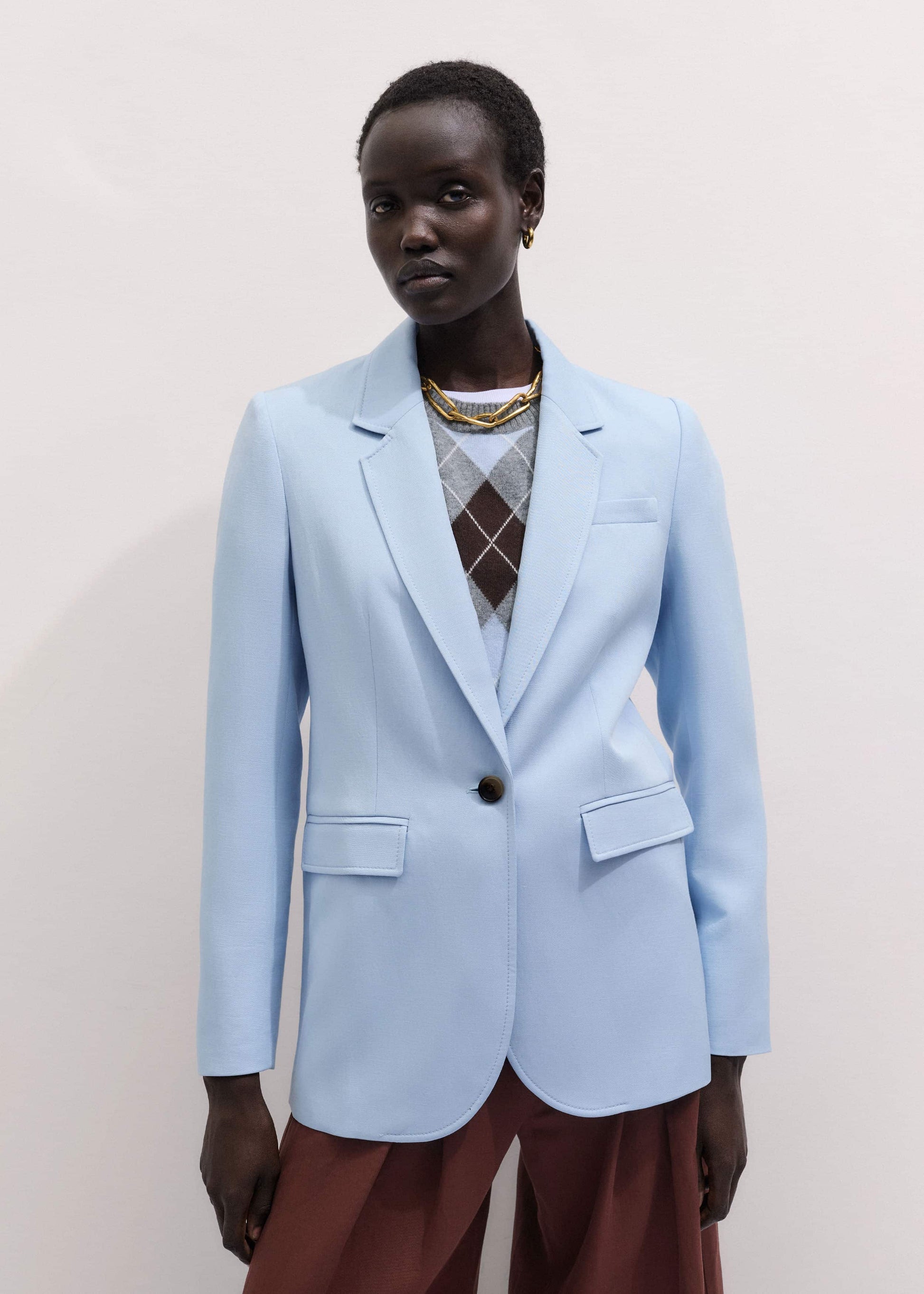 ME and EM Clothing Sky Blue Sharp Shoulder Blazer