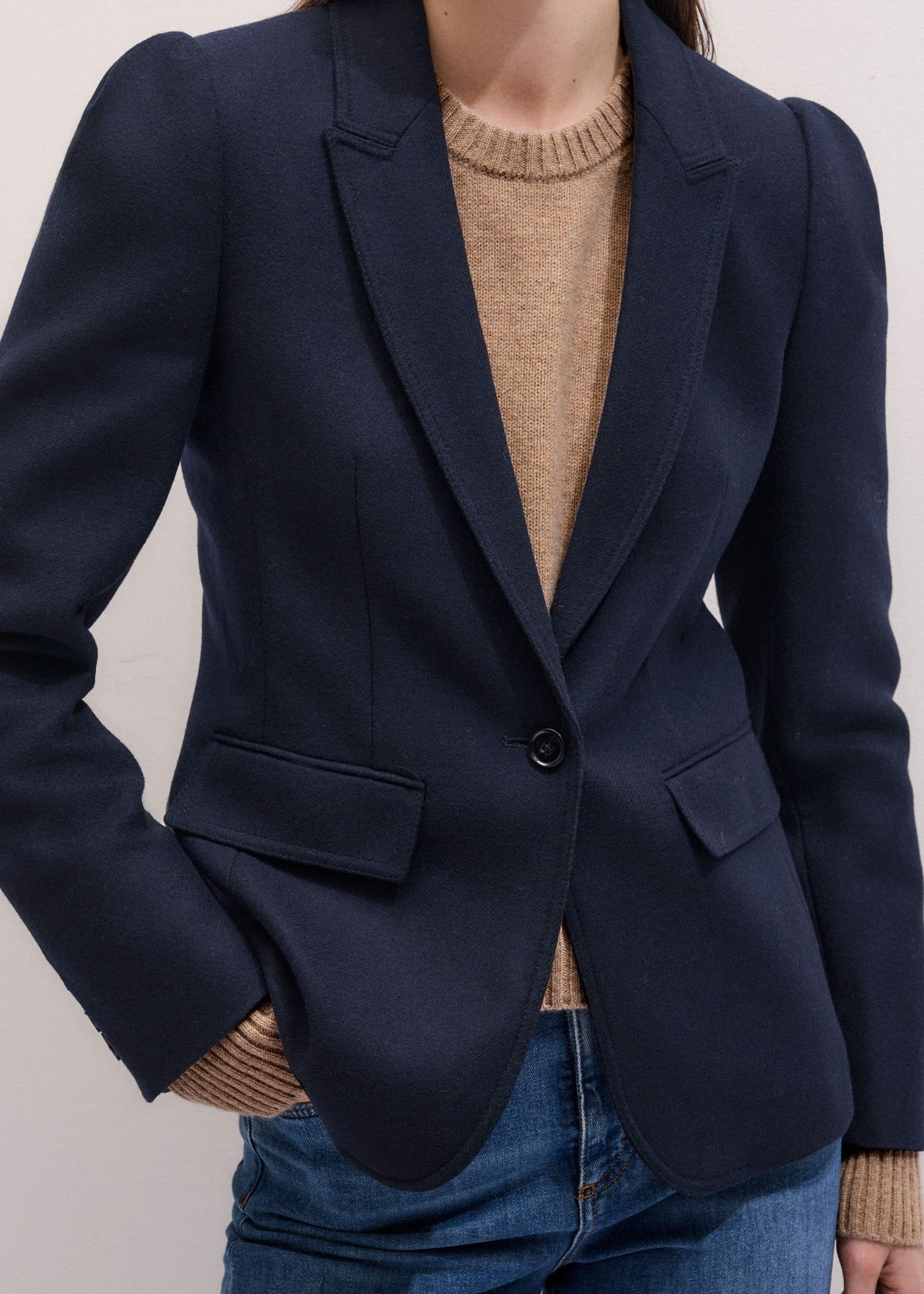 ME and EM Clothing Navy Feminine Sleeve Fitted Blazer
