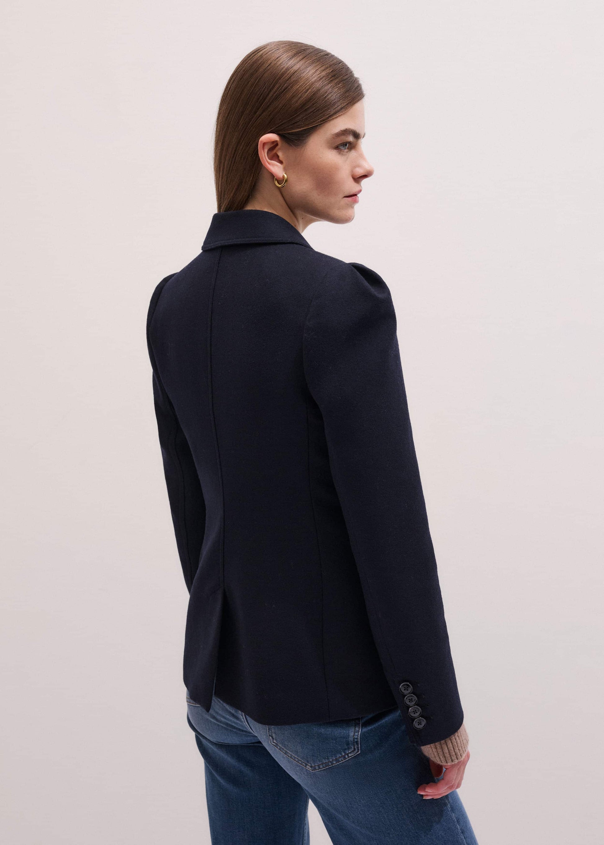 ME and EM Clothing Navy Feminine Sleeve Fitted Blazer