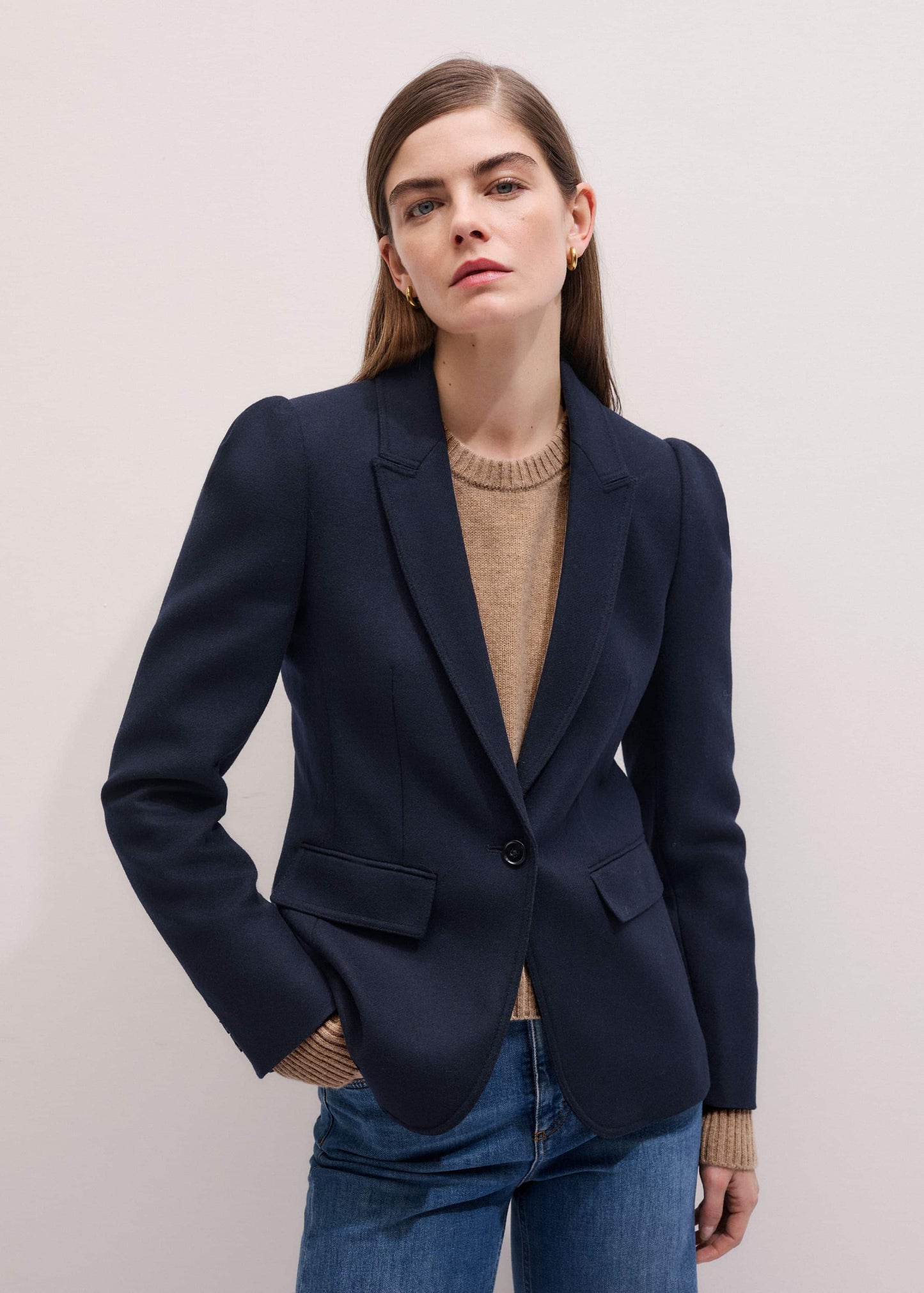 ME and EM Clothing Navy Feminine Sleeve Fitted Blazer