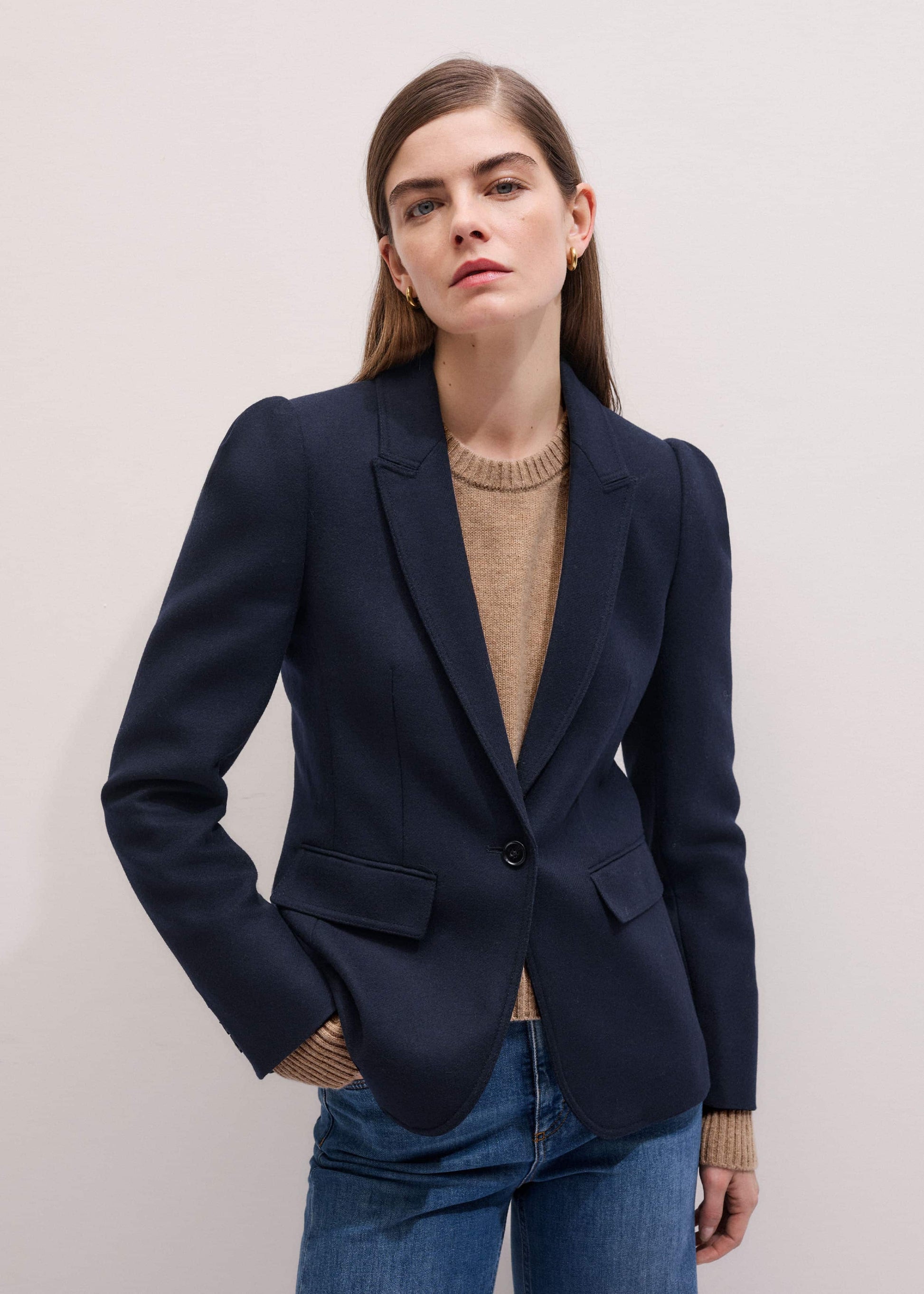 ME and EM Clothing Navy Feminine Sleeve Fitted Blazer