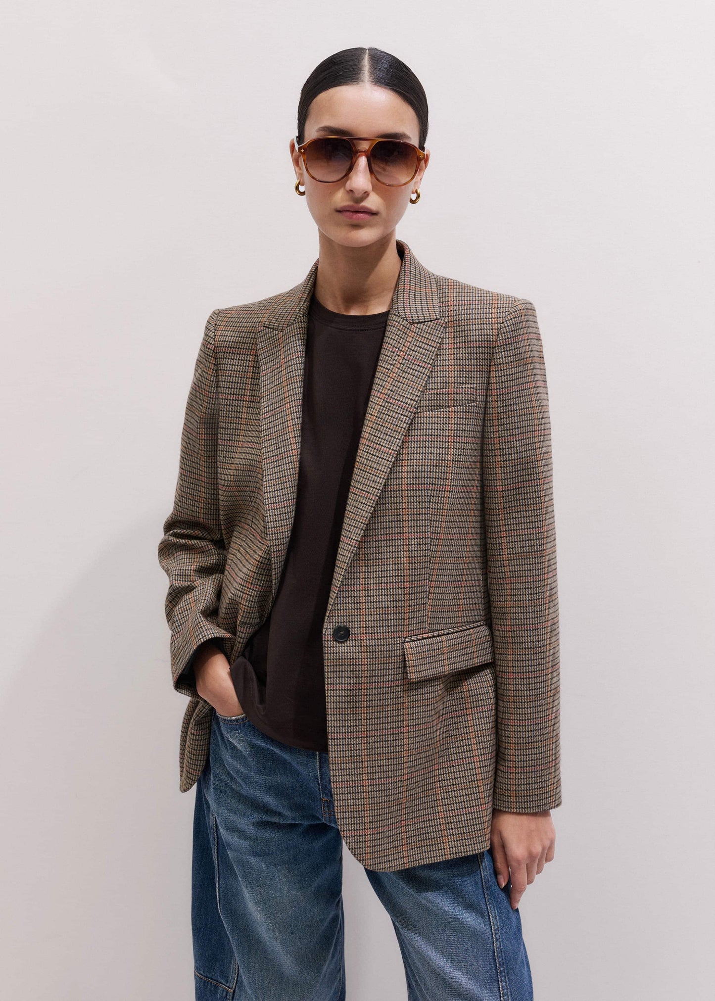 ME and EM Clothing Brown Check Sharp Shoulder Blazer