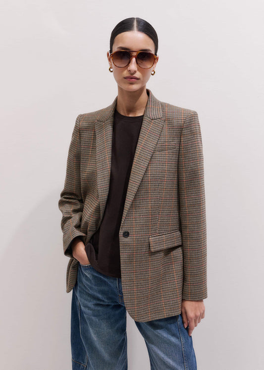 ME and EM Clothing Brown Check Sharp Shoulder Blazer
