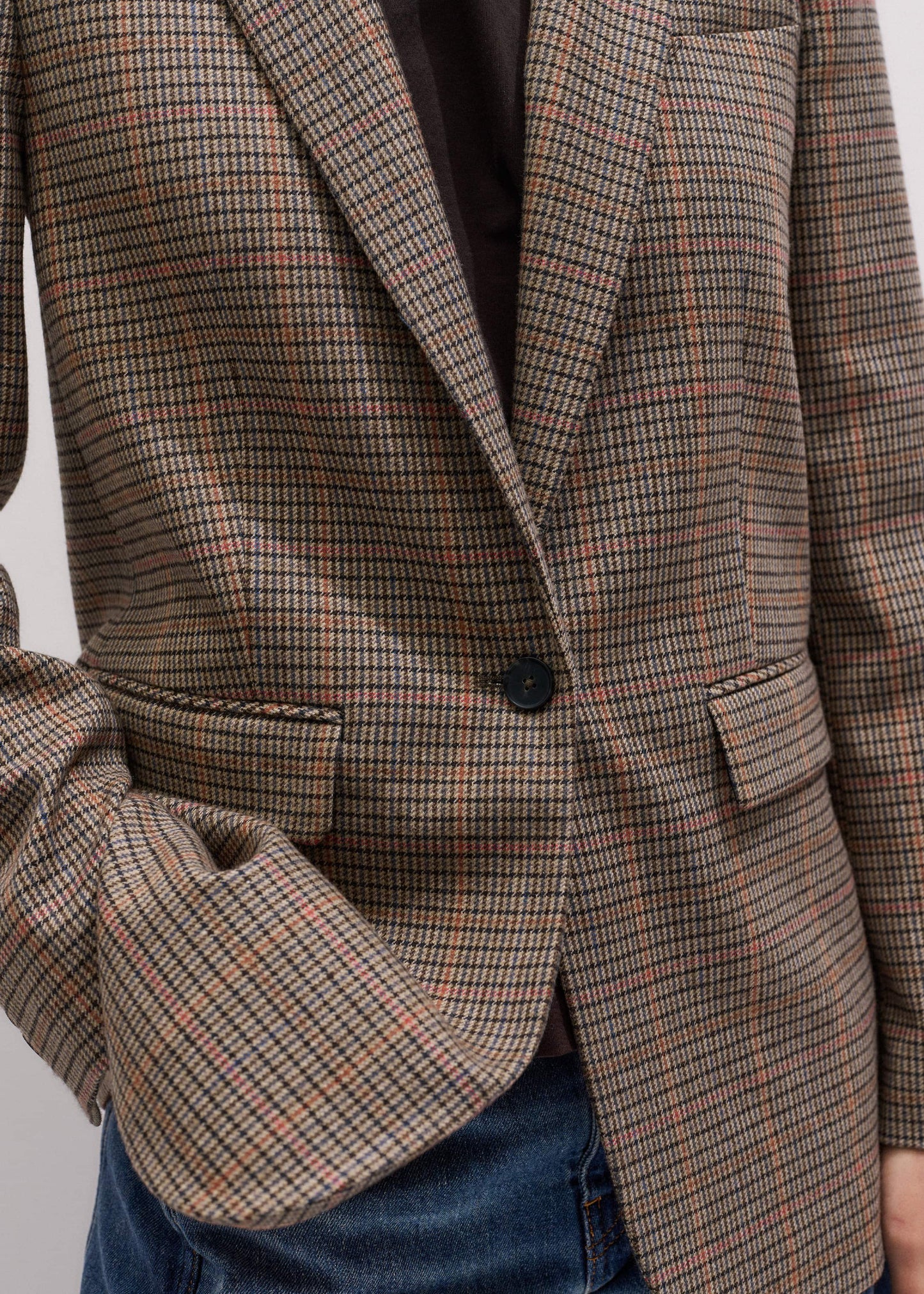 ME and EM Clothing Brown Check Sharp Shoulder Blazer