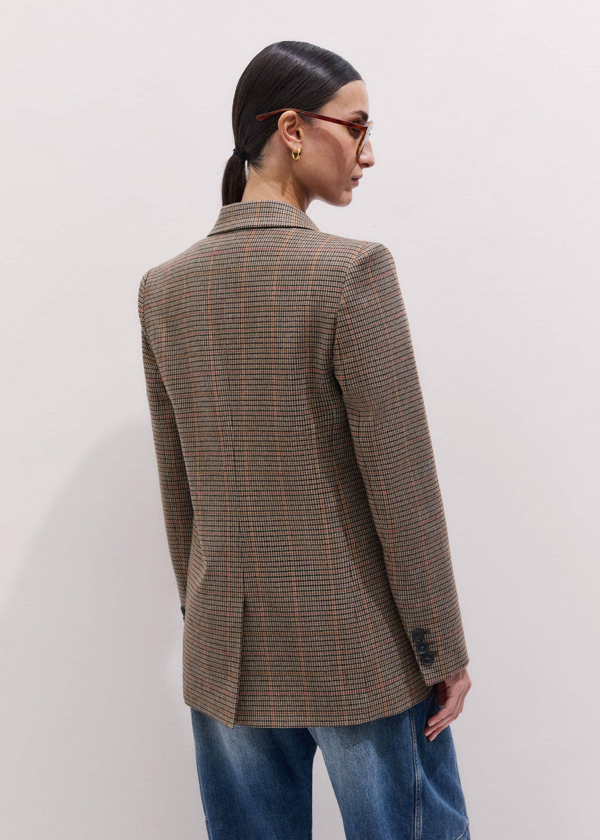 ME and EM Clothing Brown Check Sharp Shoulder Blazer