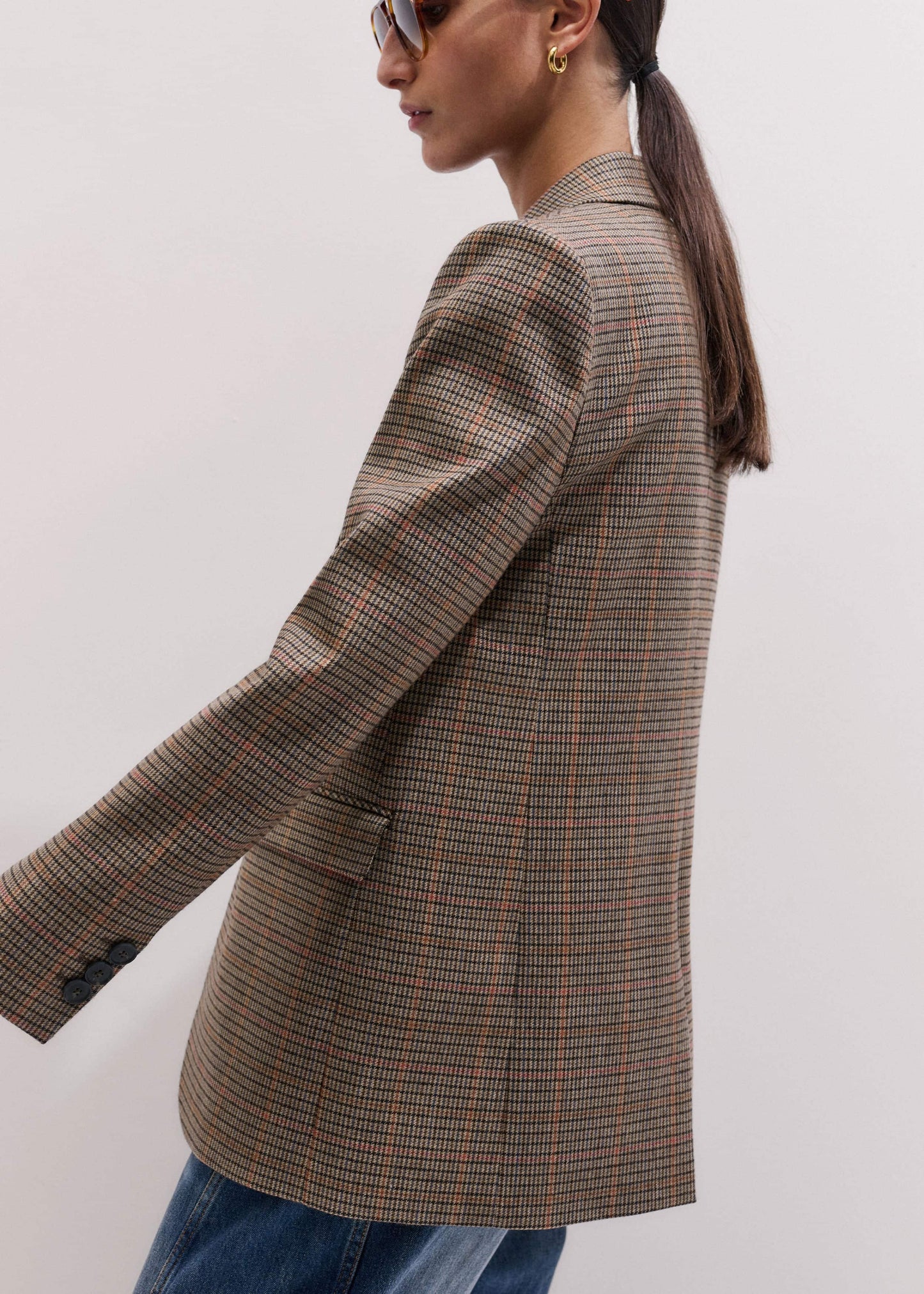 ME and EM Clothing Brown Check Sharp Shoulder Blazer