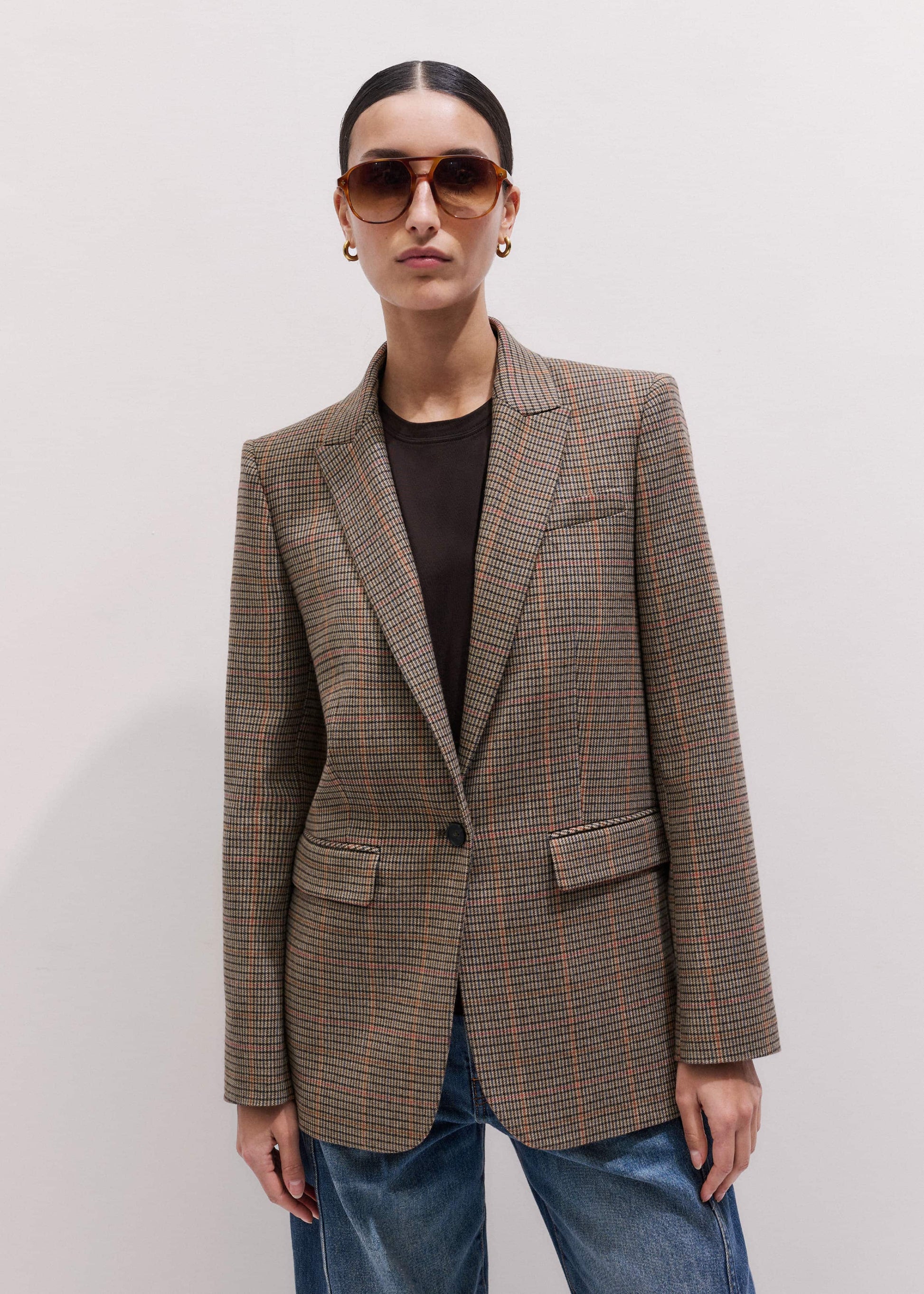 ME and EM Clothing Brown Check Sharp Shoulder Blazer