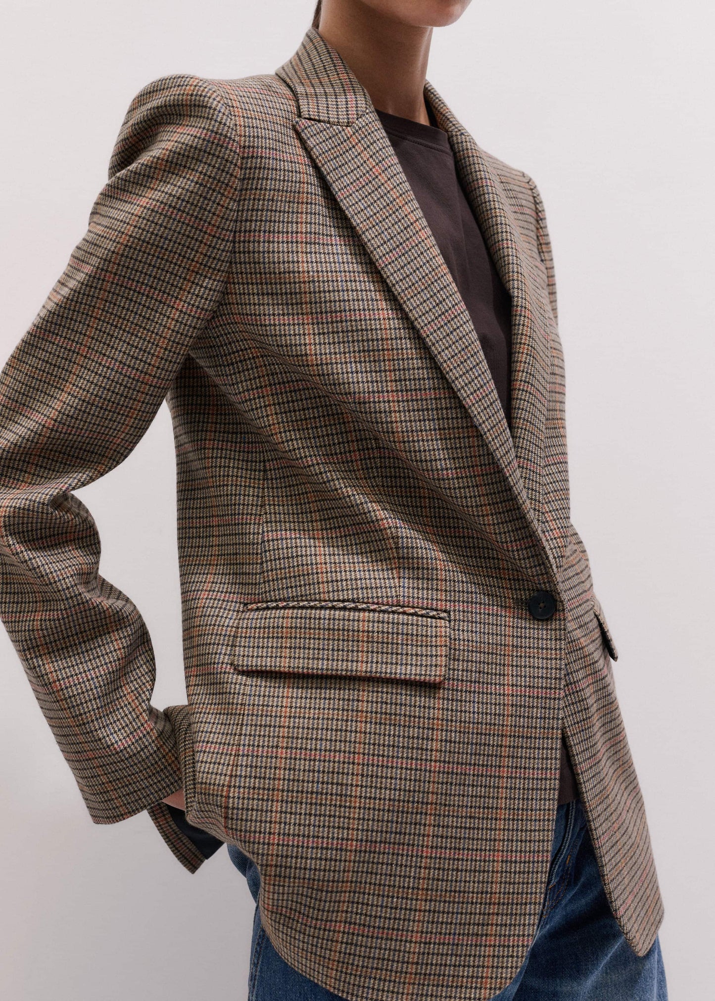 ME and EM Clothing Brown Check Sharp Shoulder Blazer