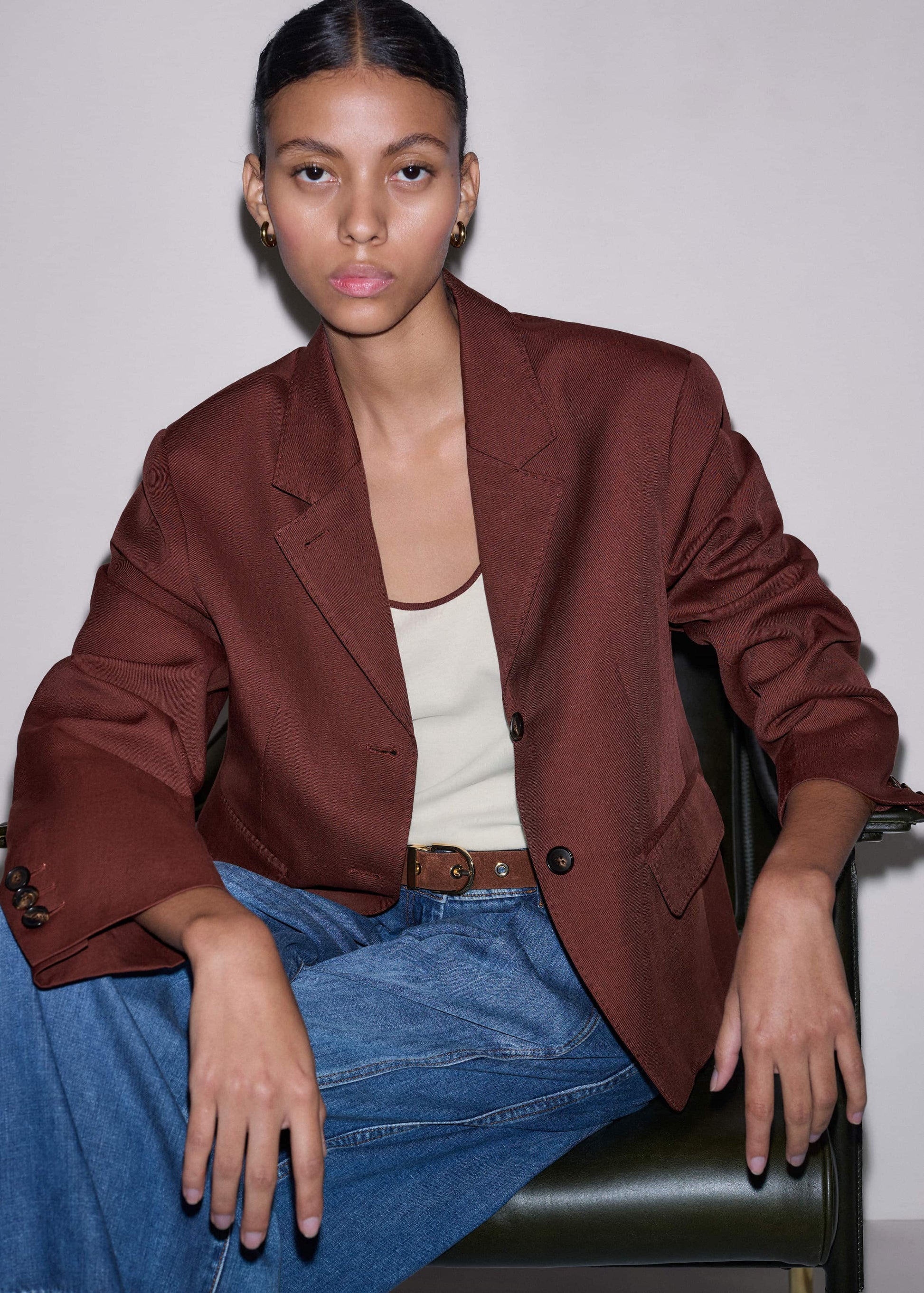 ME and EM Clothing Cinnamon Brown Oversized Short Blazer
