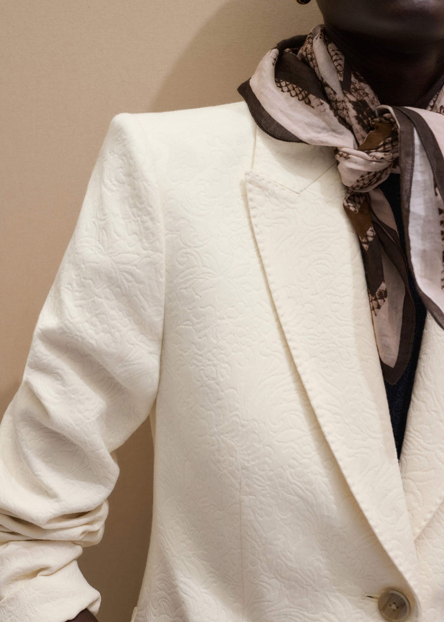 ME and EM Clothing Ivory Luxe Jacquard Sharp Shoulder Blazer