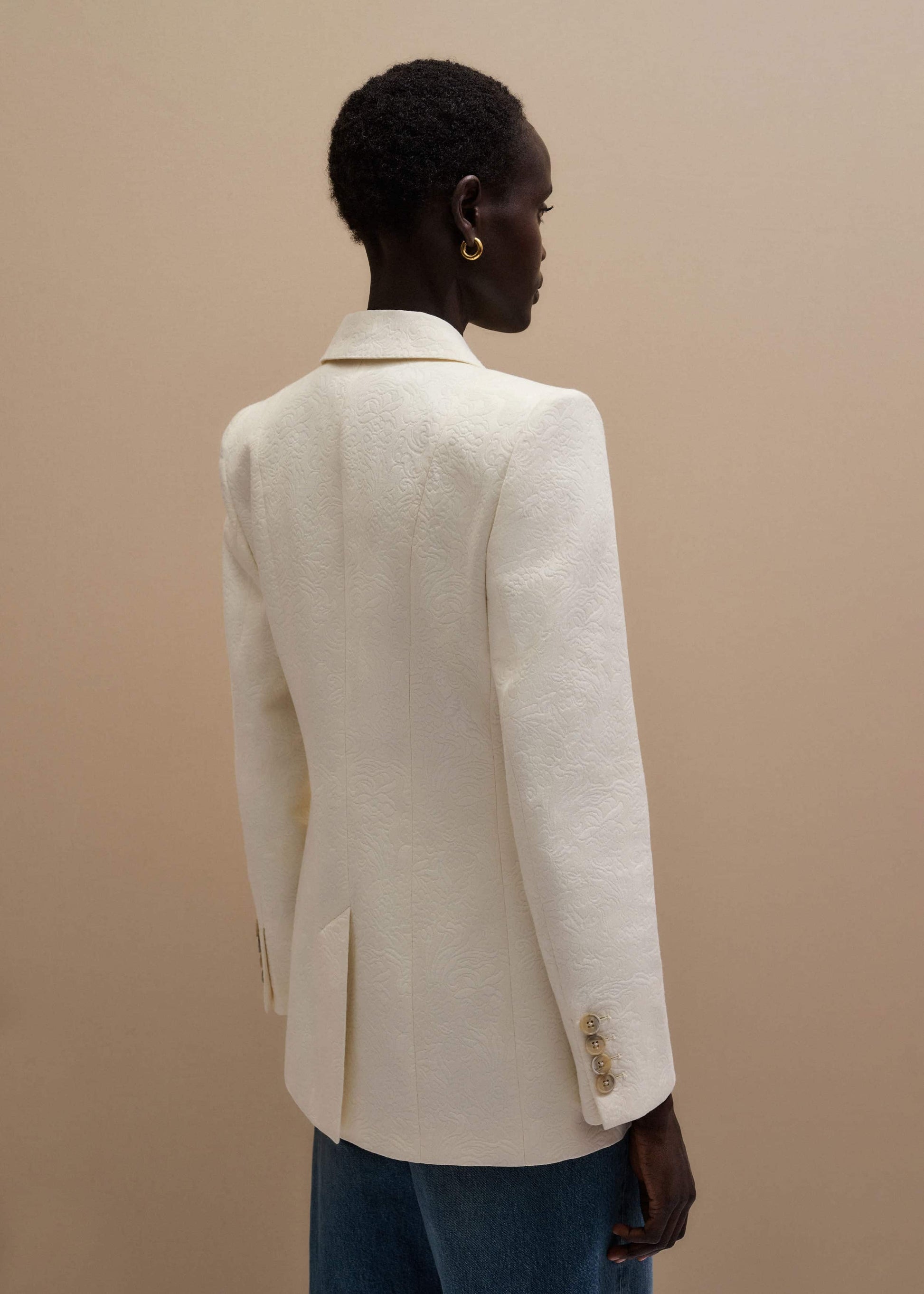 ME and EM Clothing Ivory Luxe Jacquard Sharp Shoulder Blazer