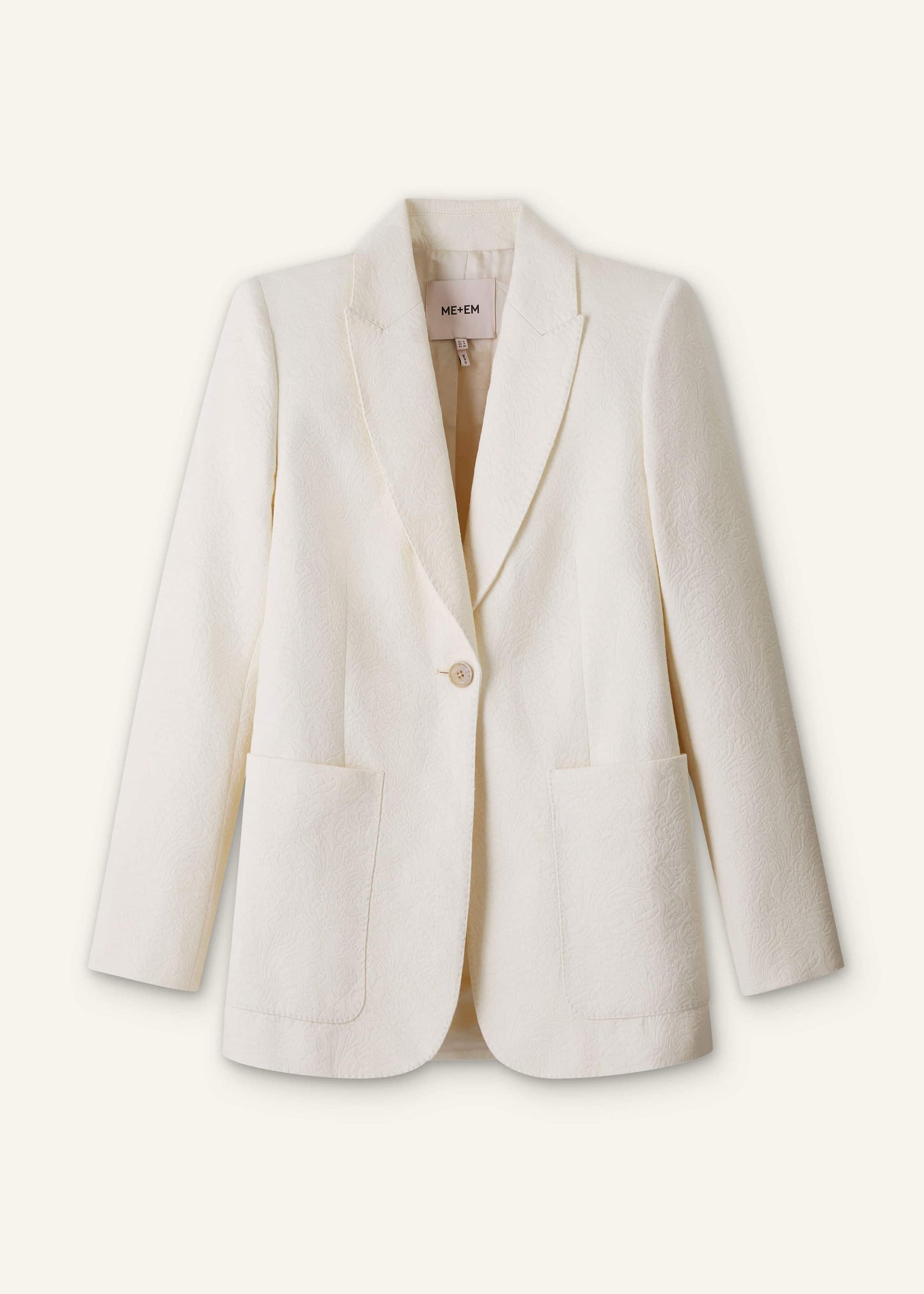 ME and EM Clothing Ivory Luxe Jacquard Sharp Shoulder Blazer