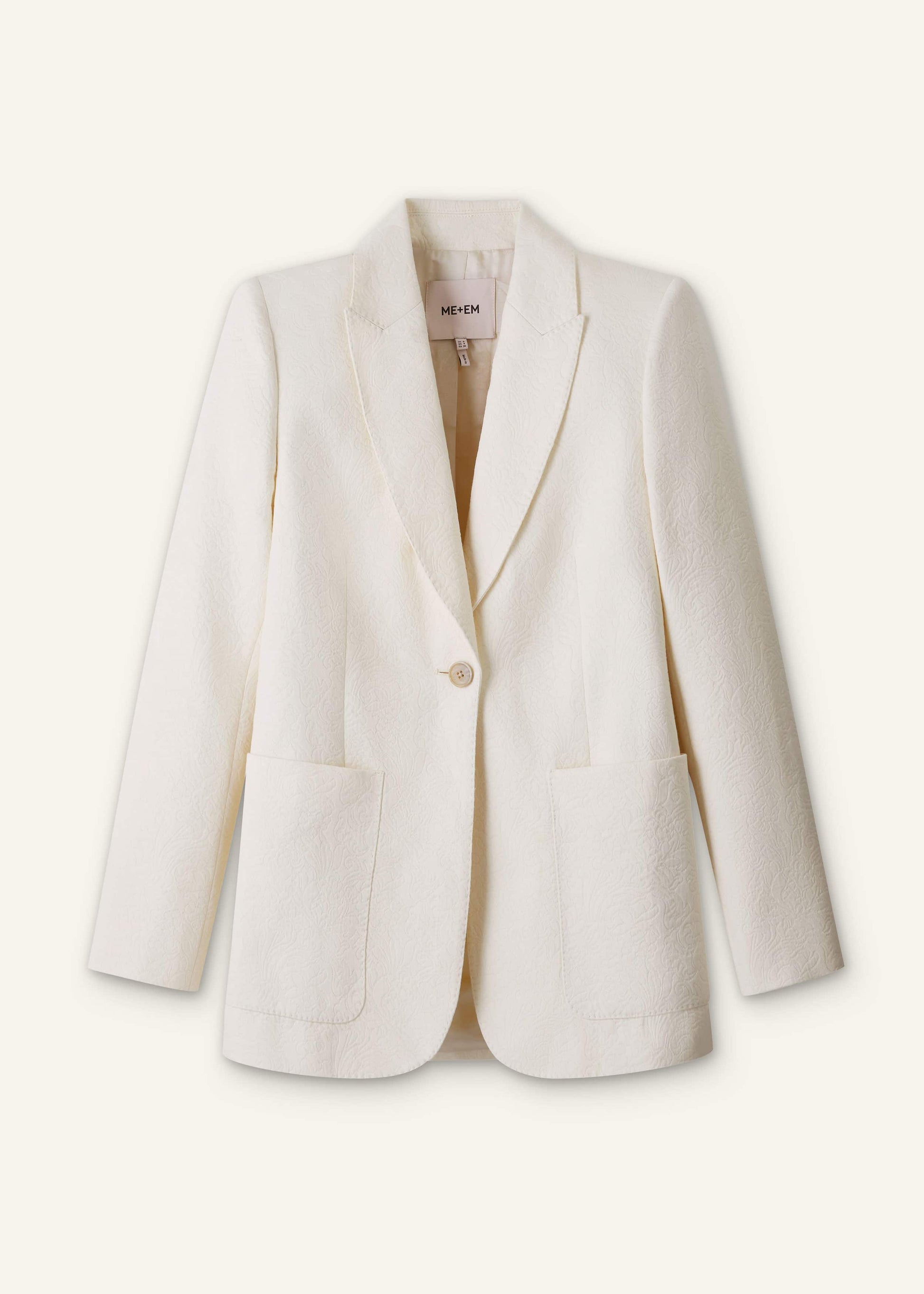 ME and EM Clothing Ivory Luxe Jacquard Sharp Shoulder Blazer