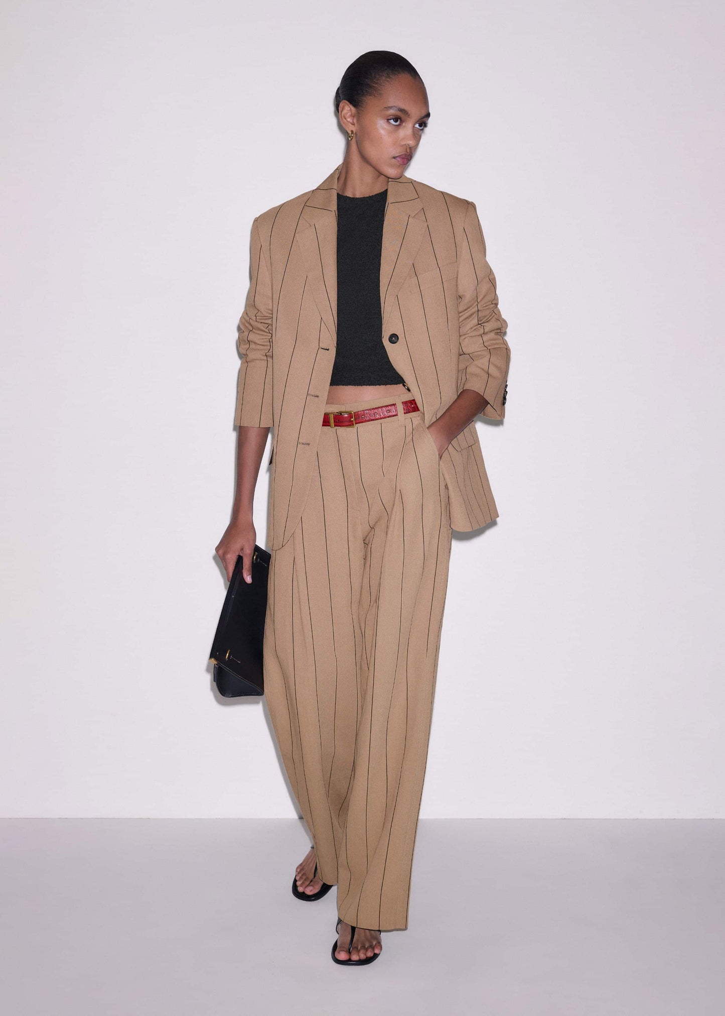 ME and EM Clothing Tan Icon Intelligently Oversized Pinstripe Blazer