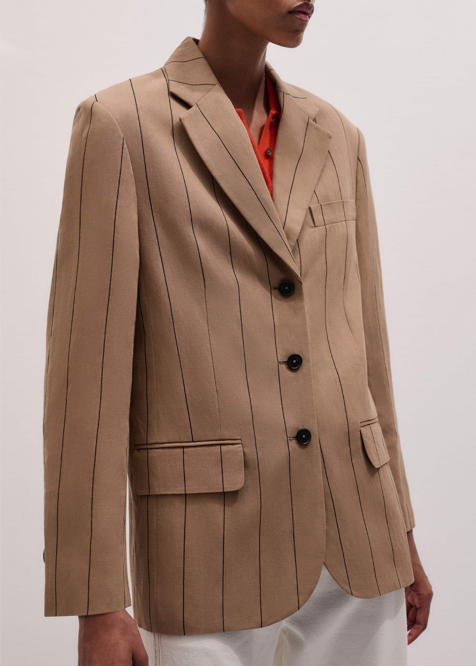 ME and EM Clothing Tan Icon Intelligently Oversized Pinstripe Blazer