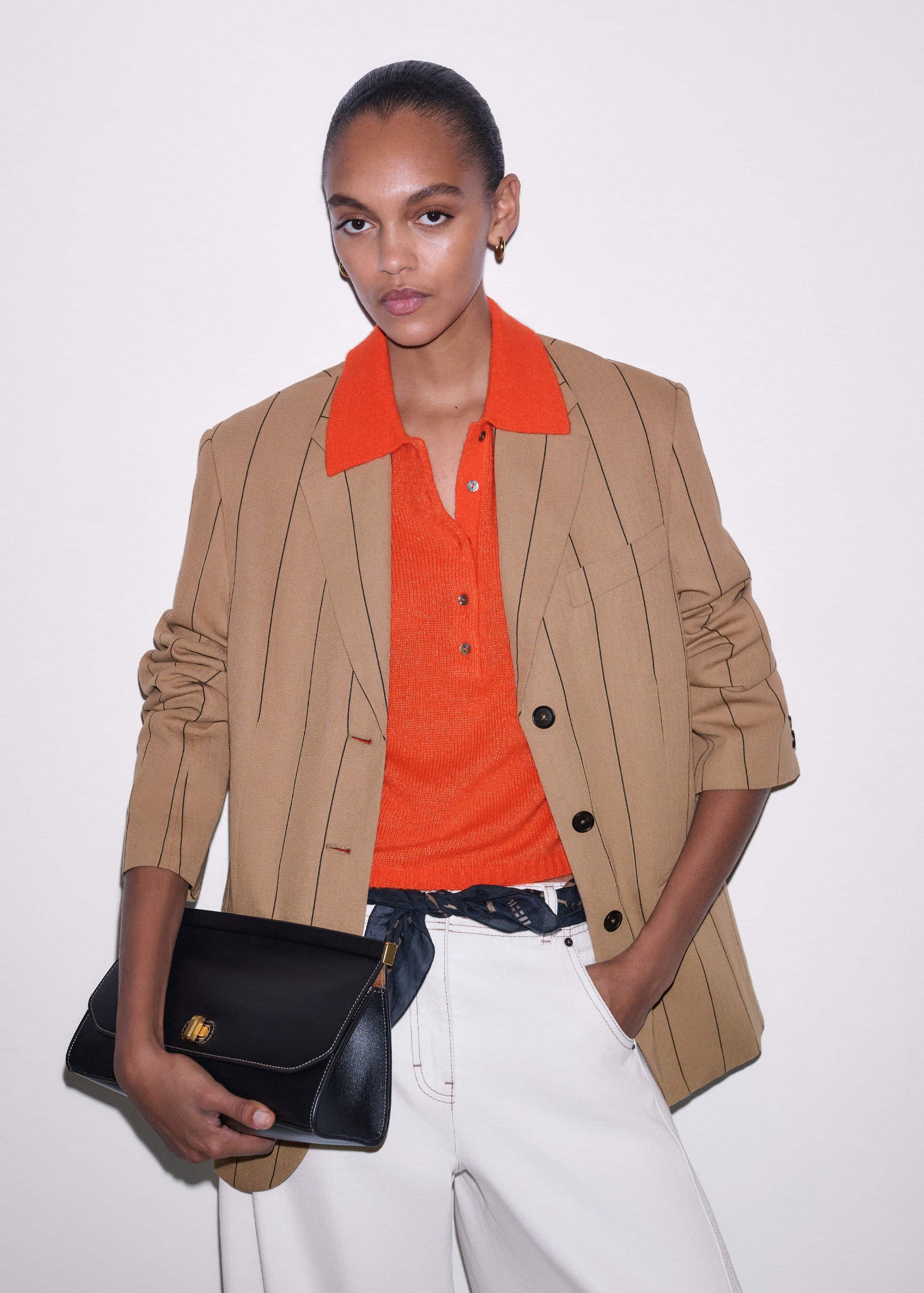 ME and EM Clothing Tan Icon Intelligently Oversized Pinstripe Blazer