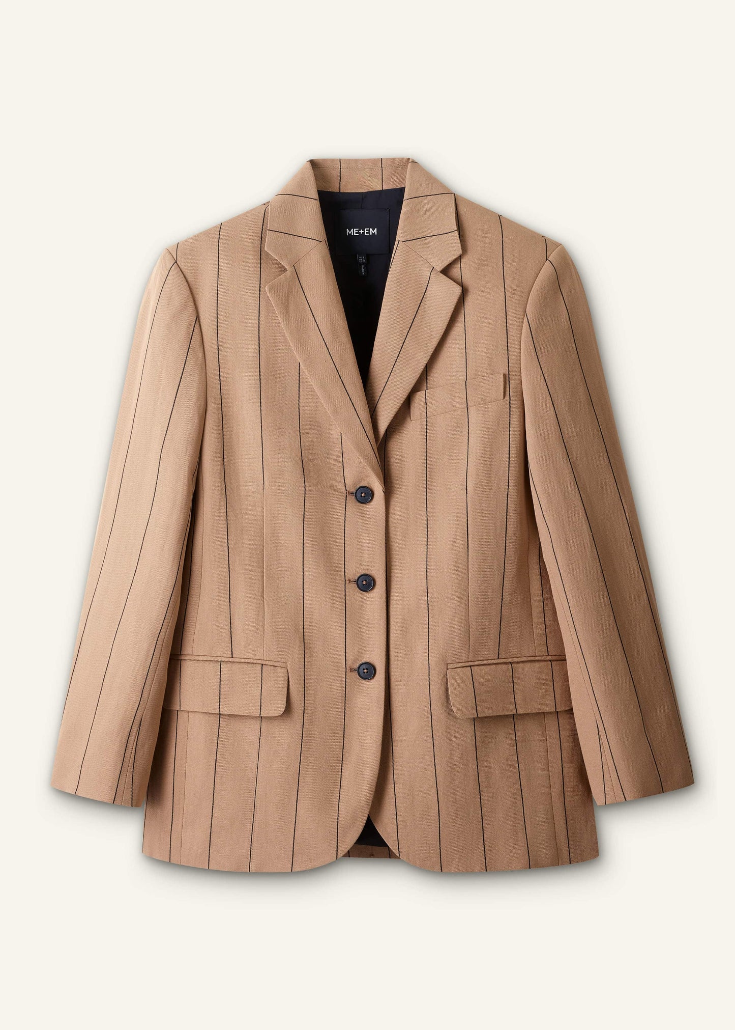 ME and EM Clothing Tan Icon Intelligently Oversized Pinstripe Blazer