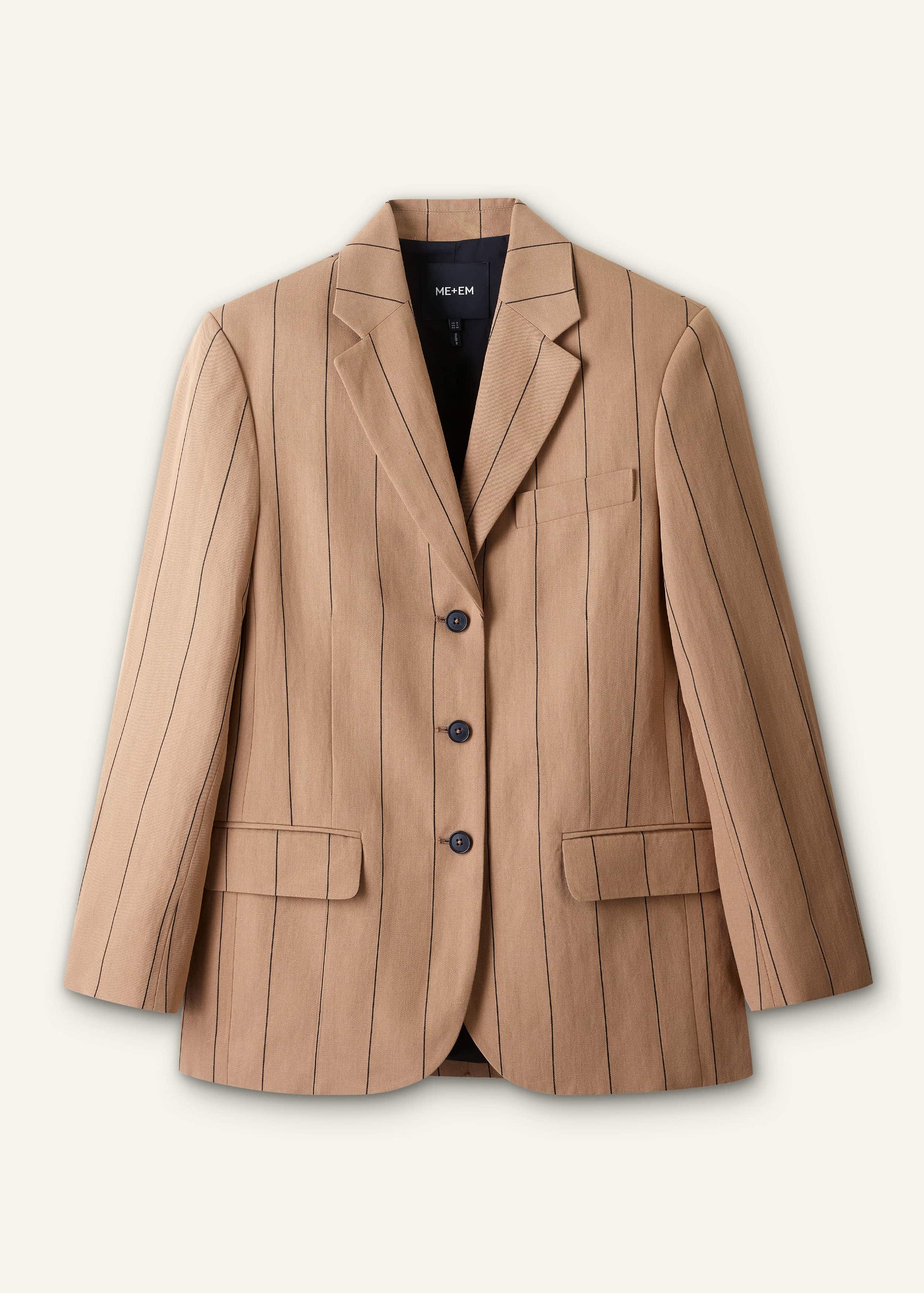 ME and EM Clothing Tan Icon Intelligently Oversized Pinstripe Blazer