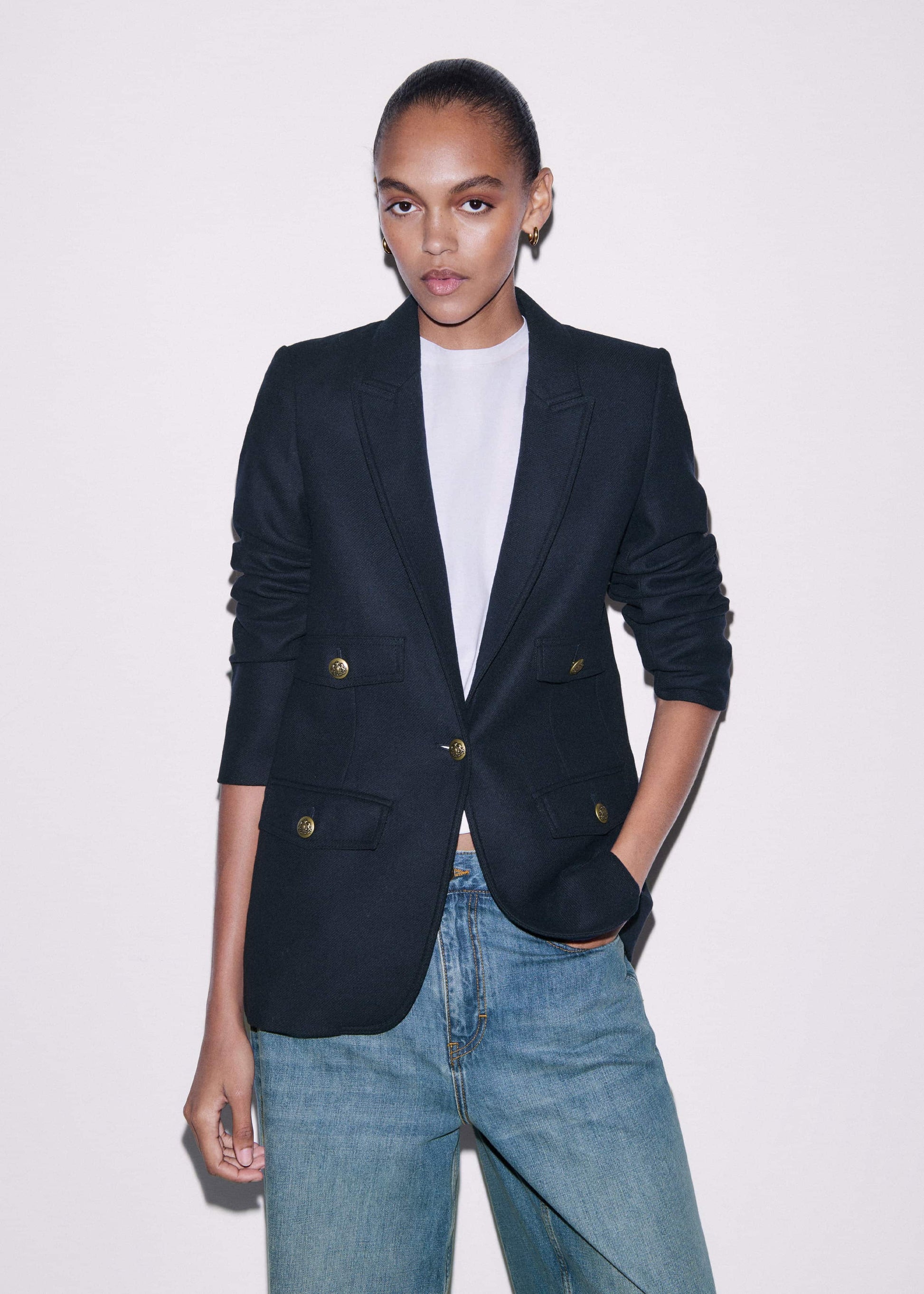 ME and EM Clothing Navy Sharp Shoulder Blazer
