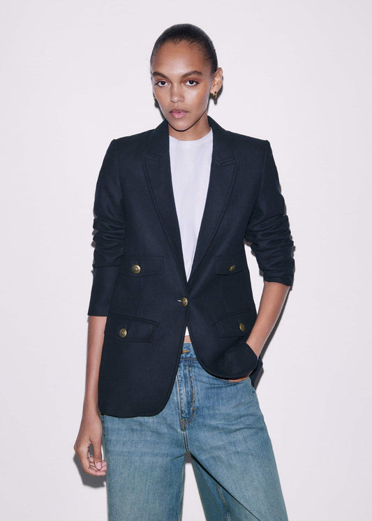 ME and EM Clothing Navy Sharp Shoulder Blazer
