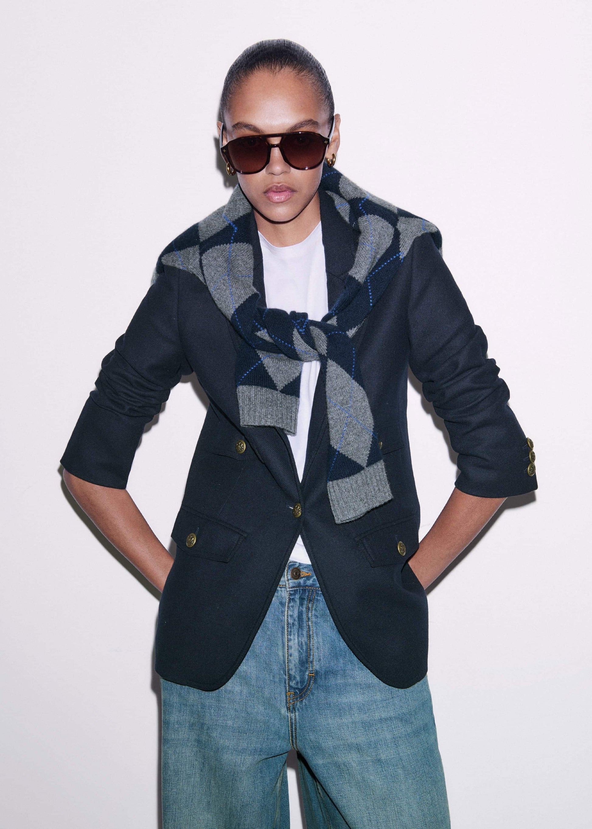 ME and EM Clothing Navy Sharp Shoulder Blazer