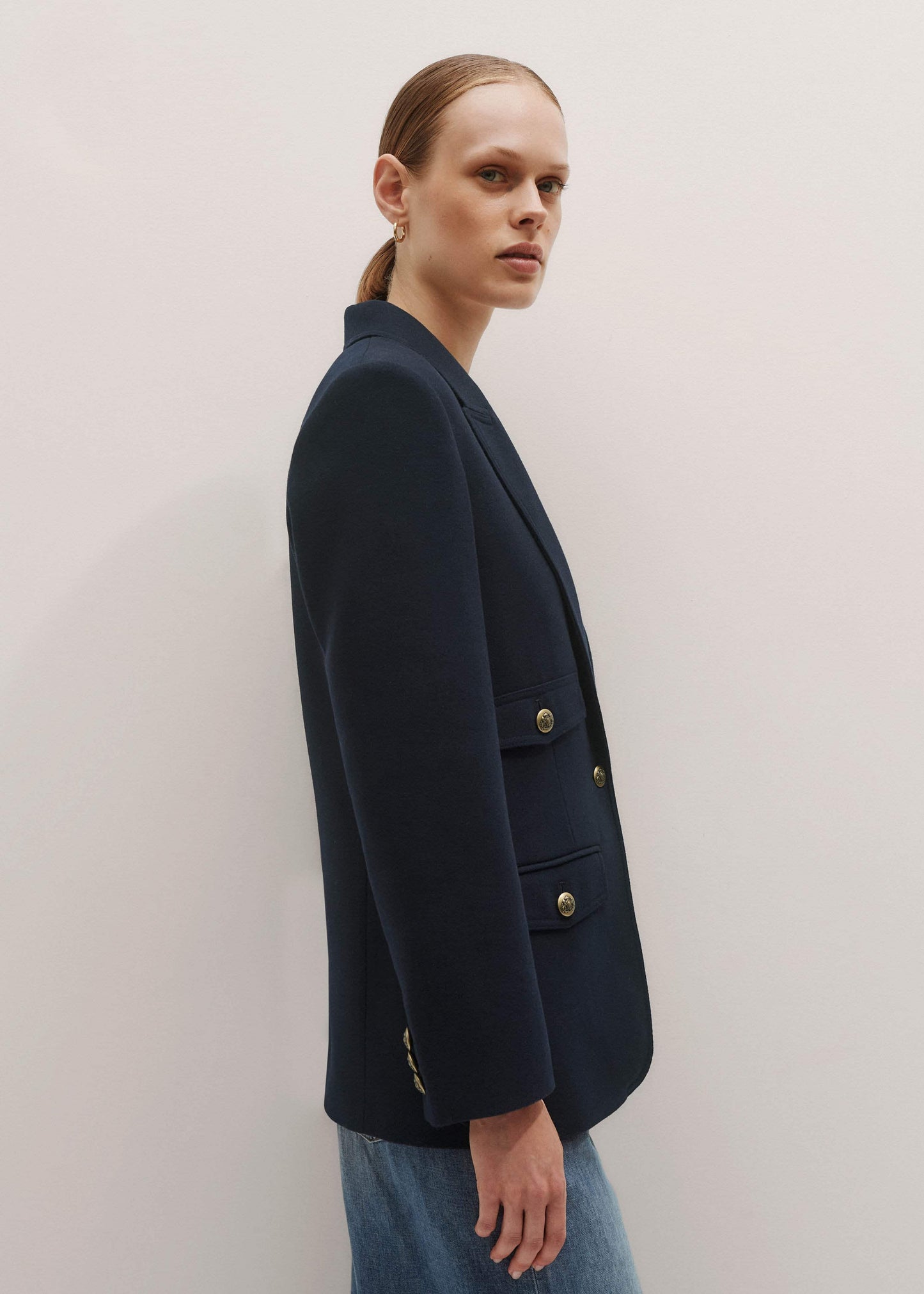 ME and EM Clothing Navy Sharp Shoulder Blazer