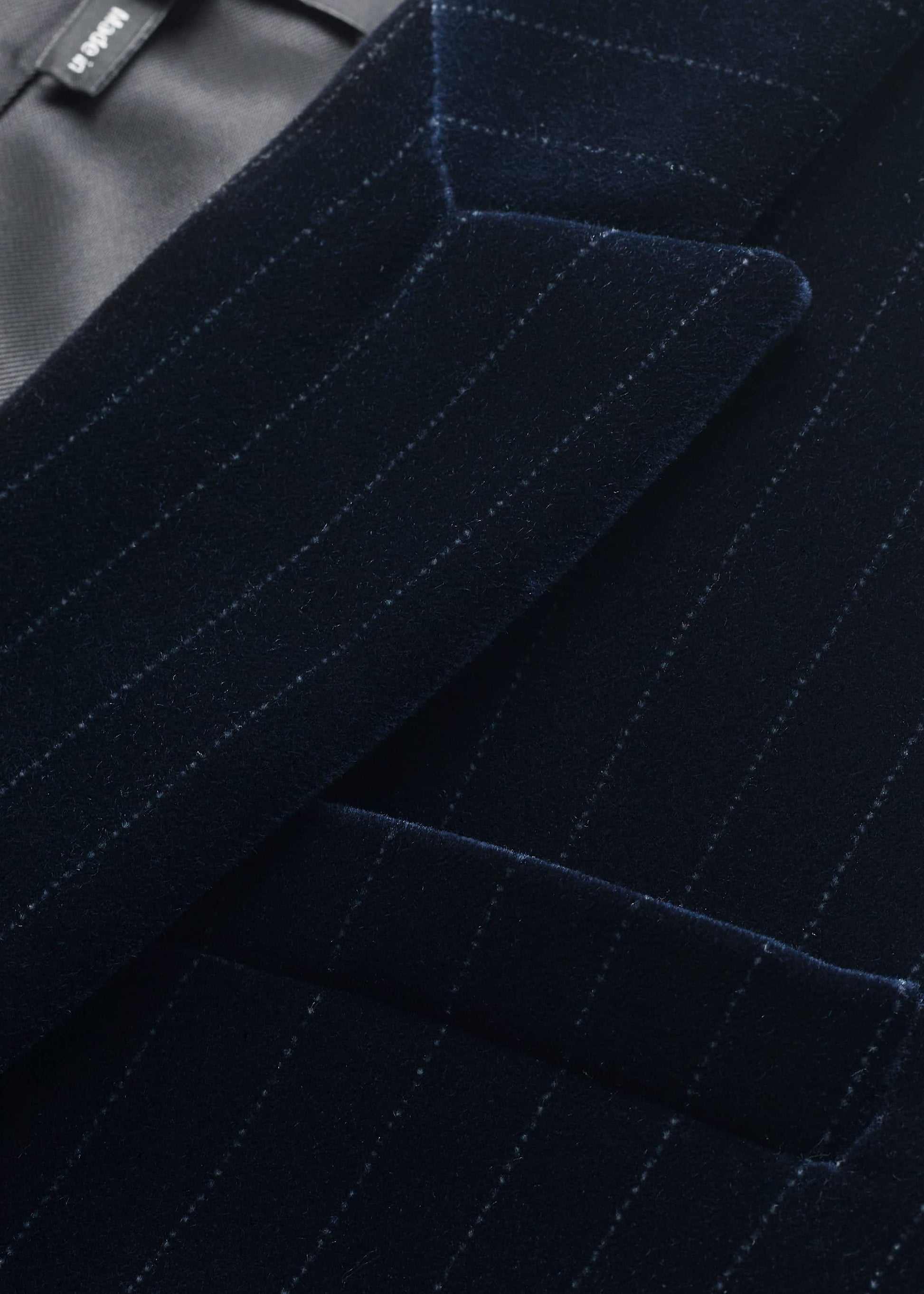 ME and EM Clothing Navy Pinstripe Velvet Sharp Shoulder Blazer