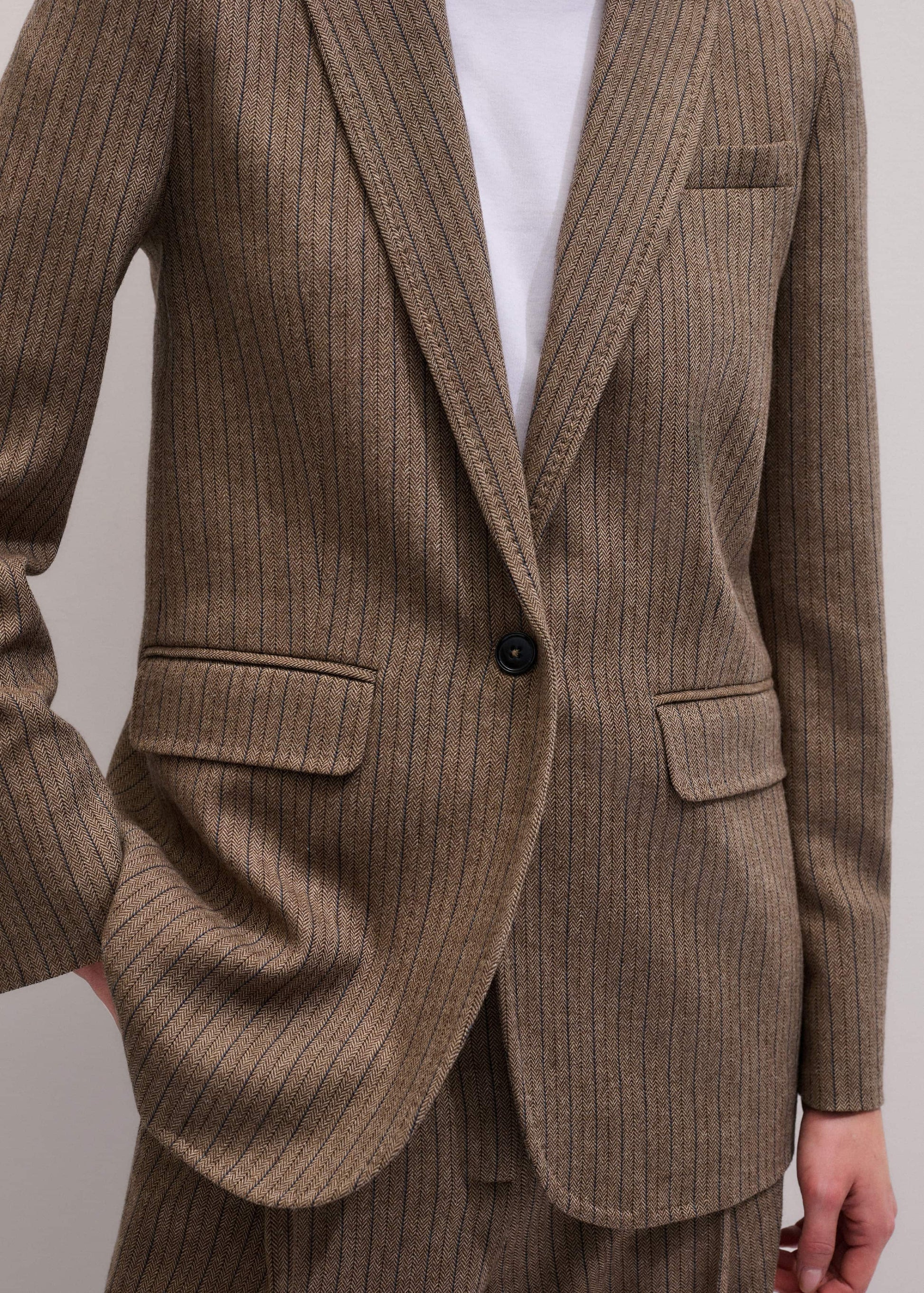 ME and EM Clothing Mocha Brown Pinstripe Sharp Shoulder Blazer