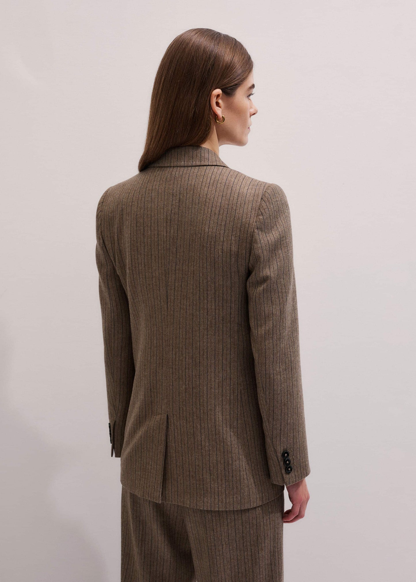 ME and EM Clothing Mocha Brown Pinstripe Sharp Shoulder Blazer