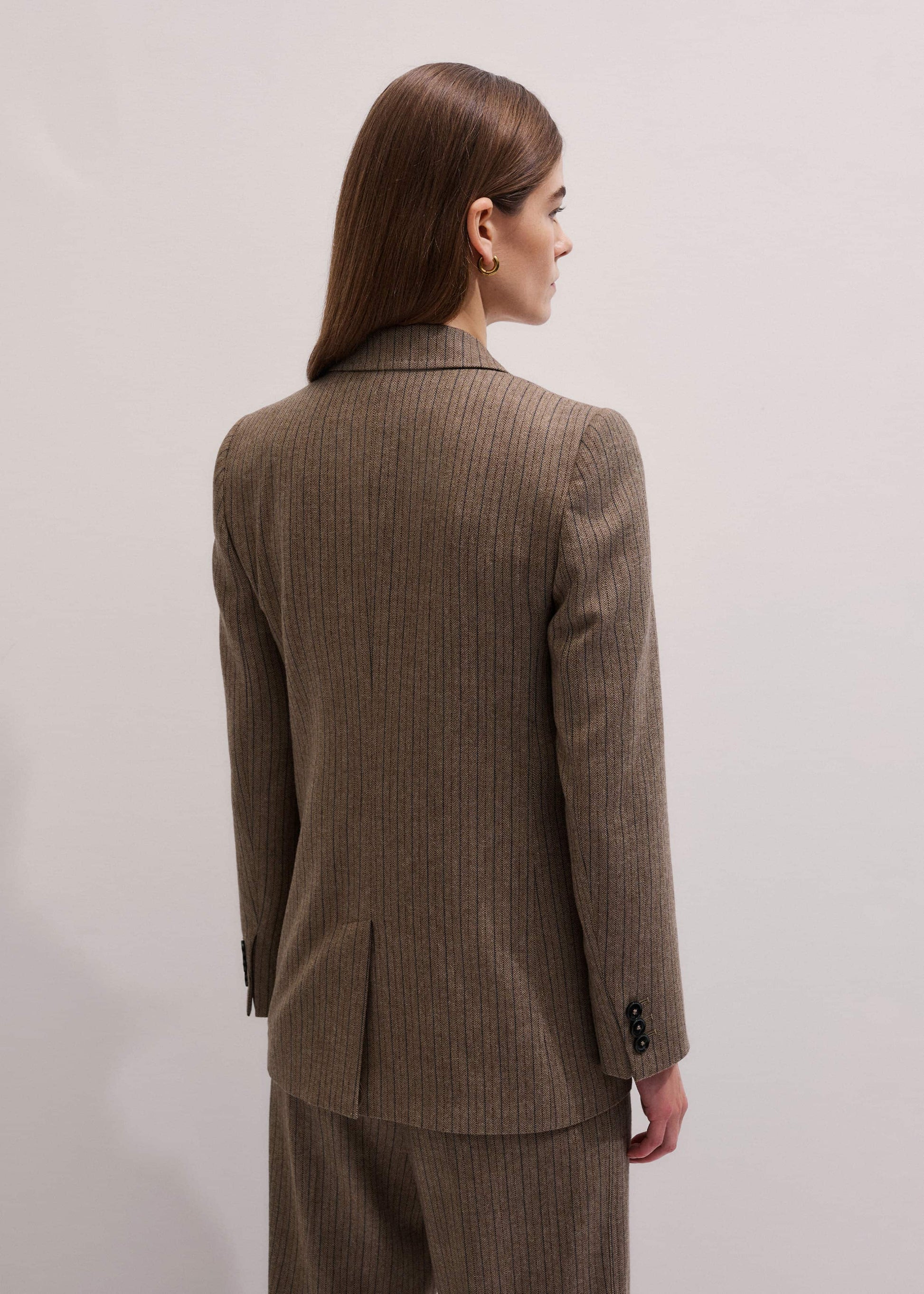 ME and EM Clothing Mocha Brown Pinstripe Sharp Shoulder Blazer