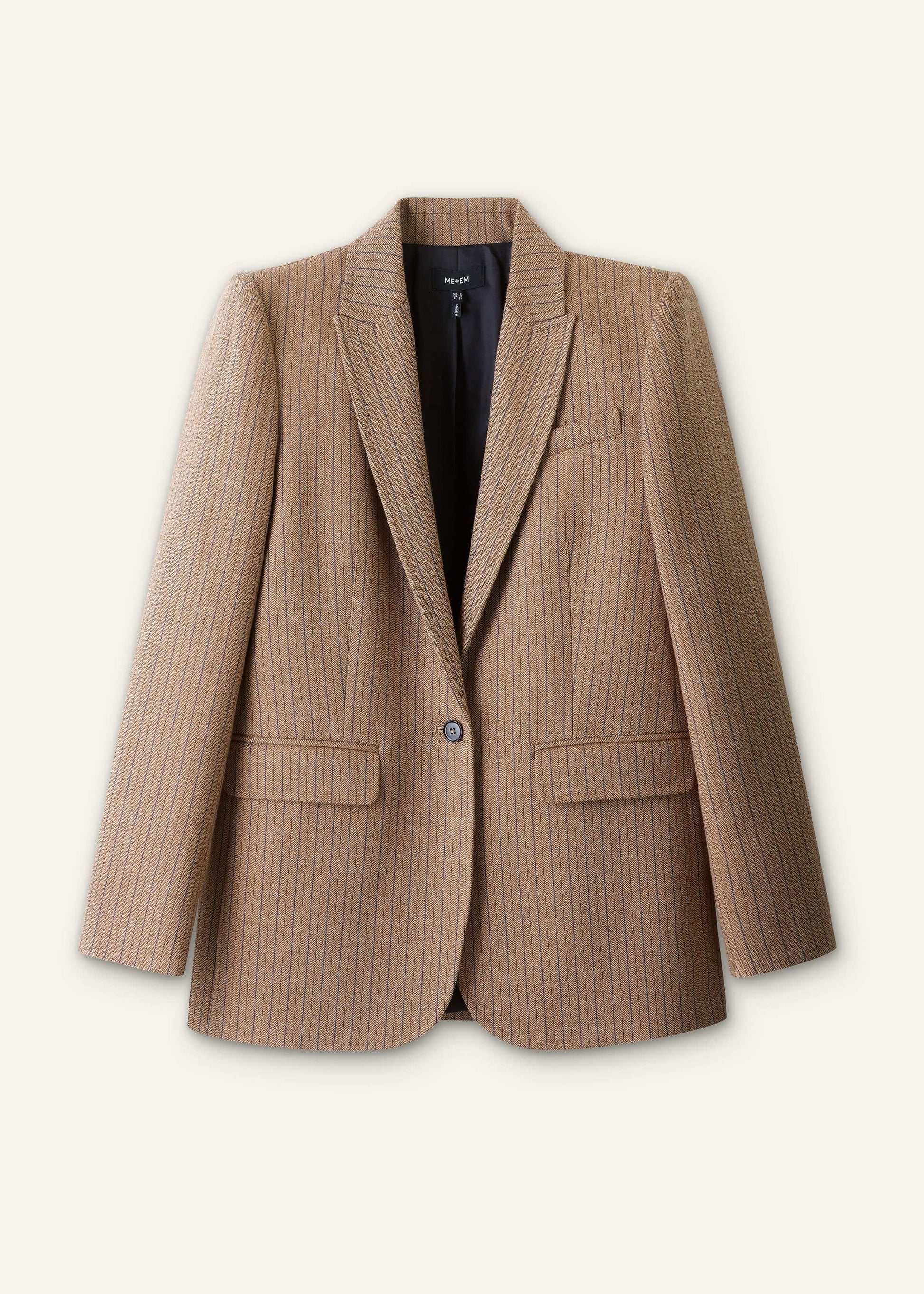 ME and EM Clothing Mocha Brown Pinstripe Sharp Shoulder Blazer