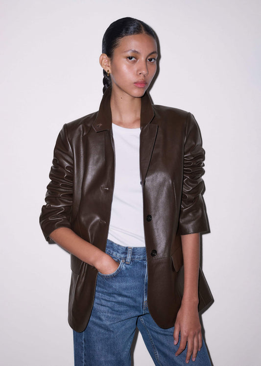 ME and EM Clothing Brown Leather Luxe Relaxed Boyfriend Blazer