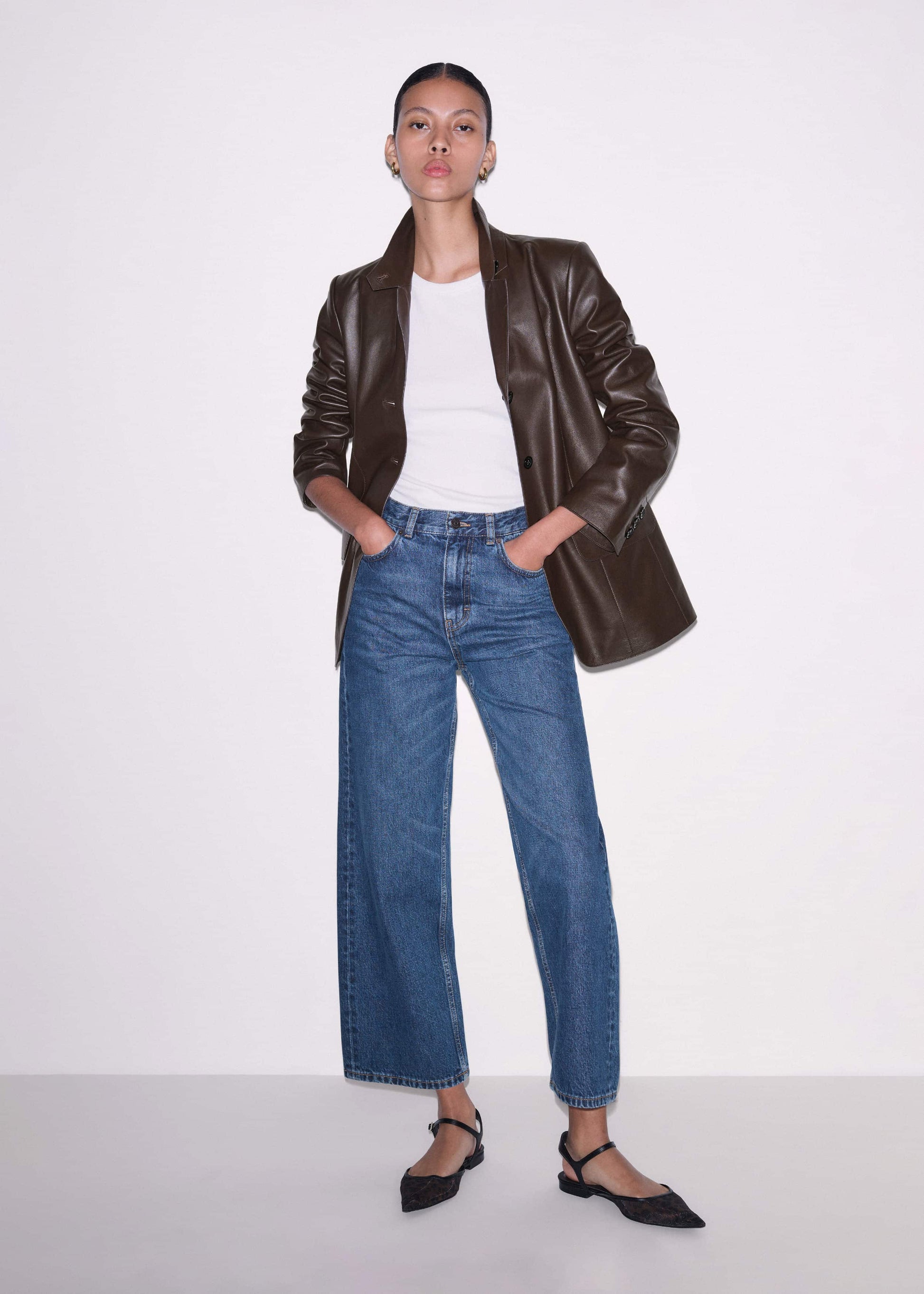 ME and EM Clothing Brown Leather Luxe Relaxed Boyfriend Blazer