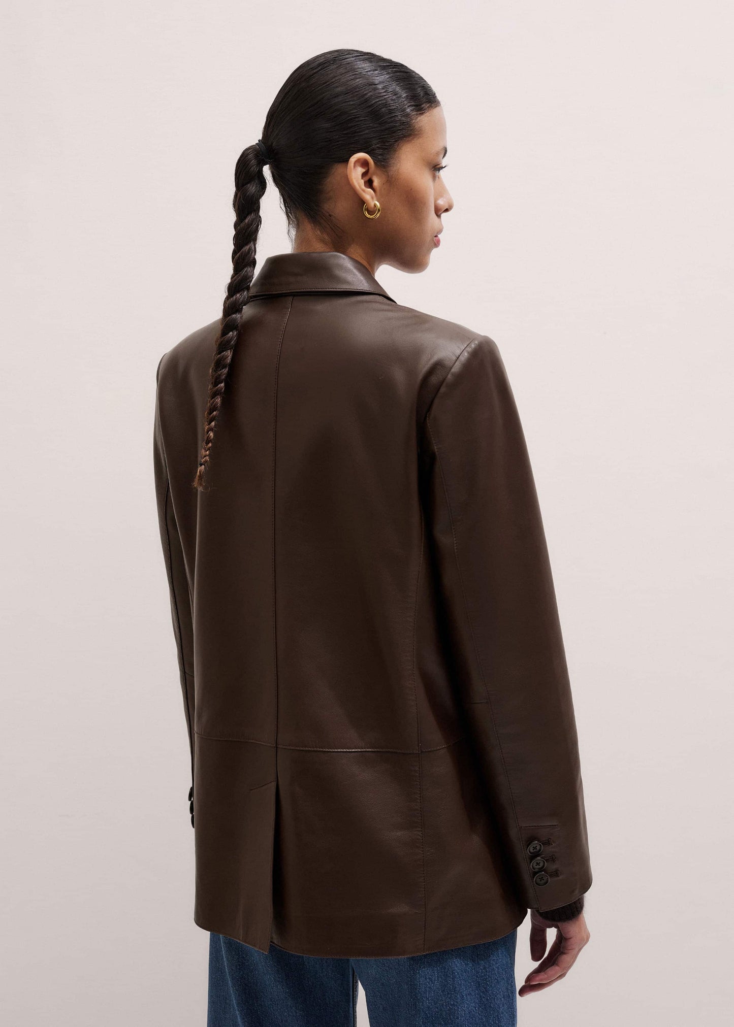 ME and EM Clothing Brown Leather Luxe Relaxed Boyfriend Blazer