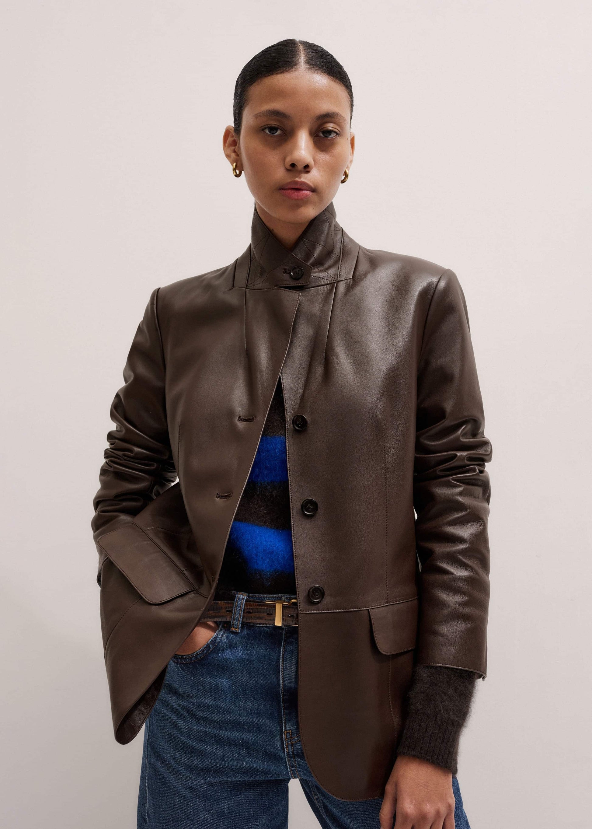 ME and EM Clothing Brown Leather Luxe Relaxed Boyfriend Blazer