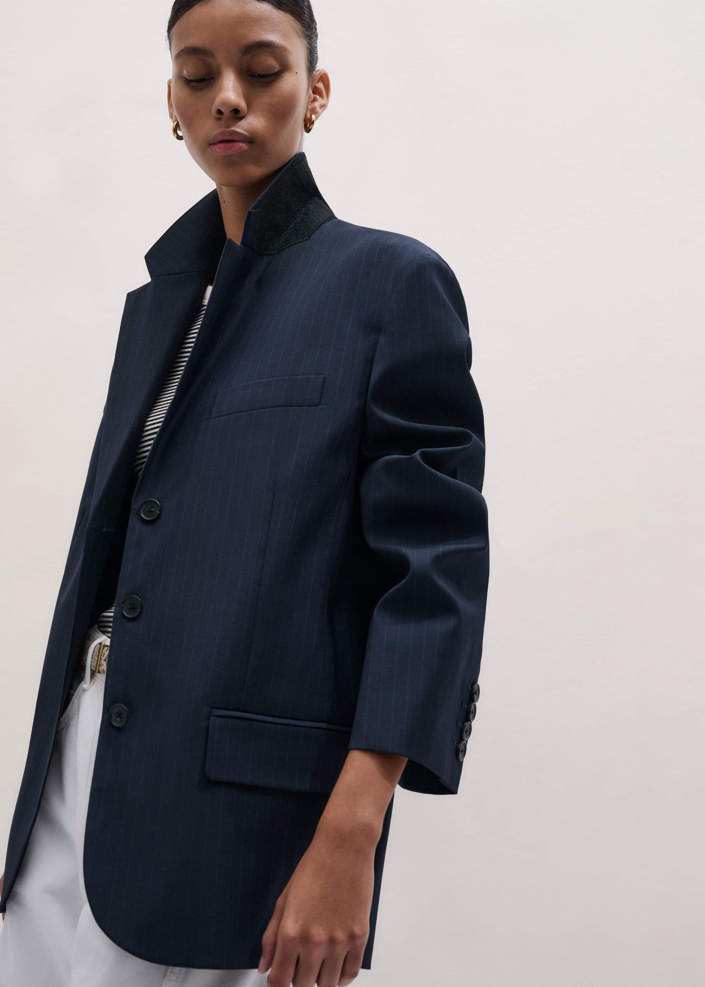 ME and EM Clothing Navy Pinstripe Oversized Blazer