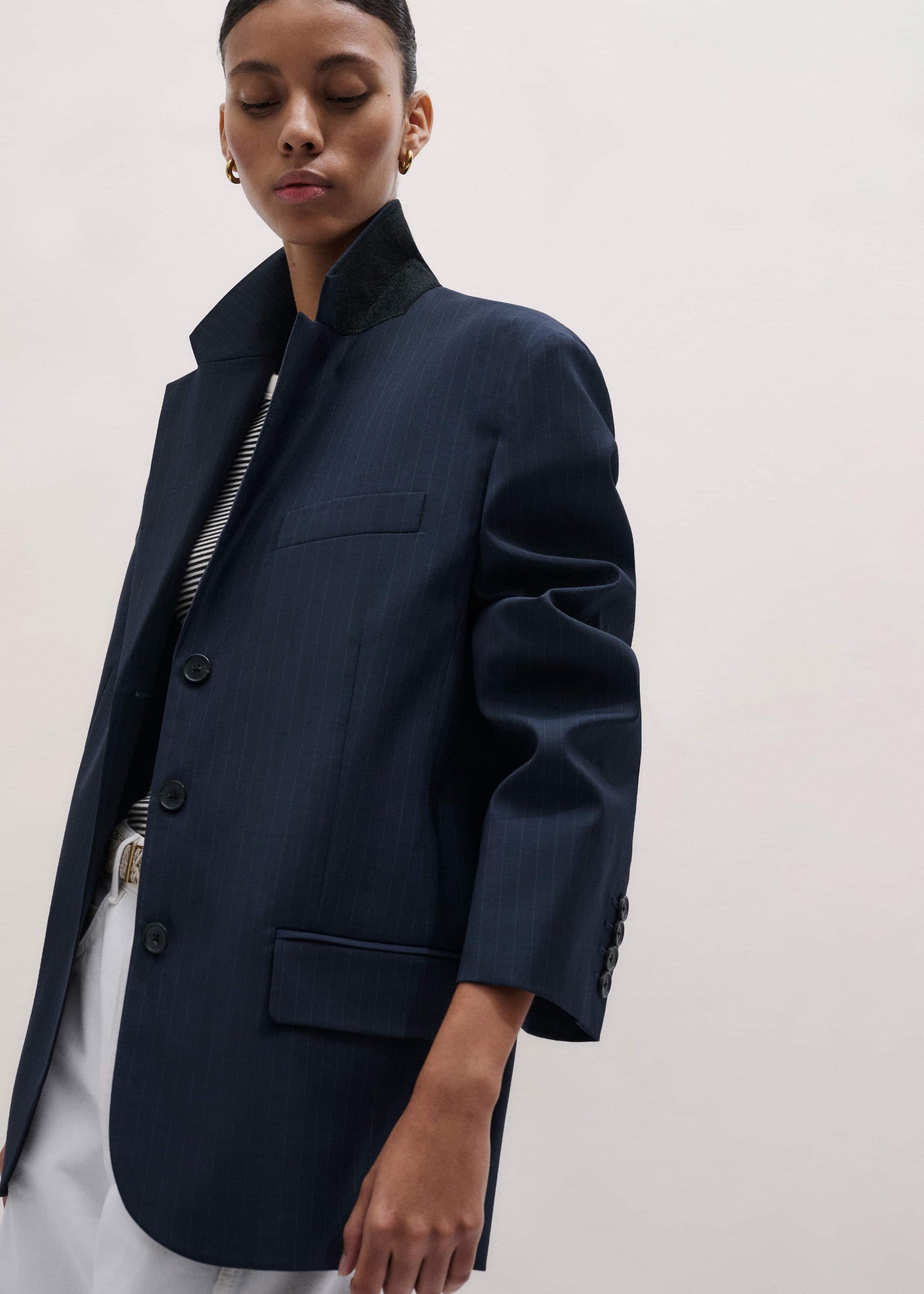 ME and EM Clothing Navy Pinstripe Oversized Blazer