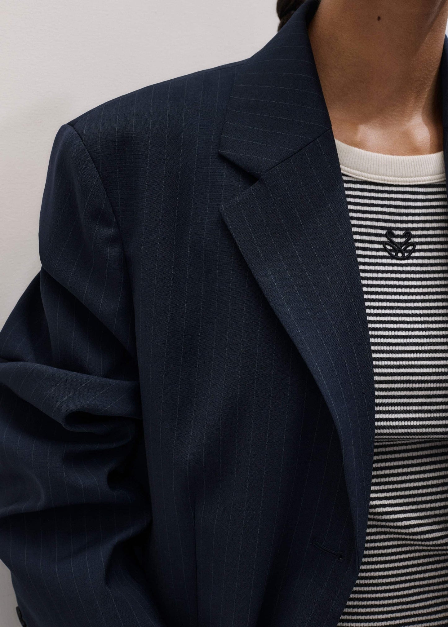 ME and EM Clothing Navy Pinstripe Oversized Blazer